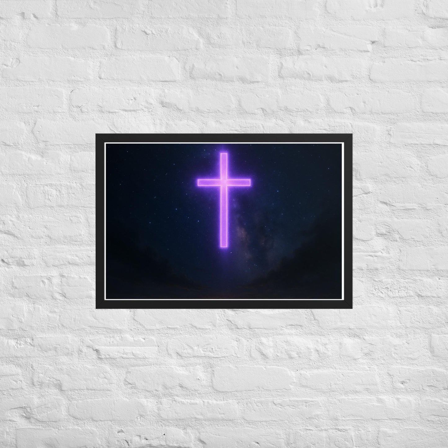 Framed Purple Cross Poster | Christian Night Sky Wall Art | Faith-Based Home Décor
