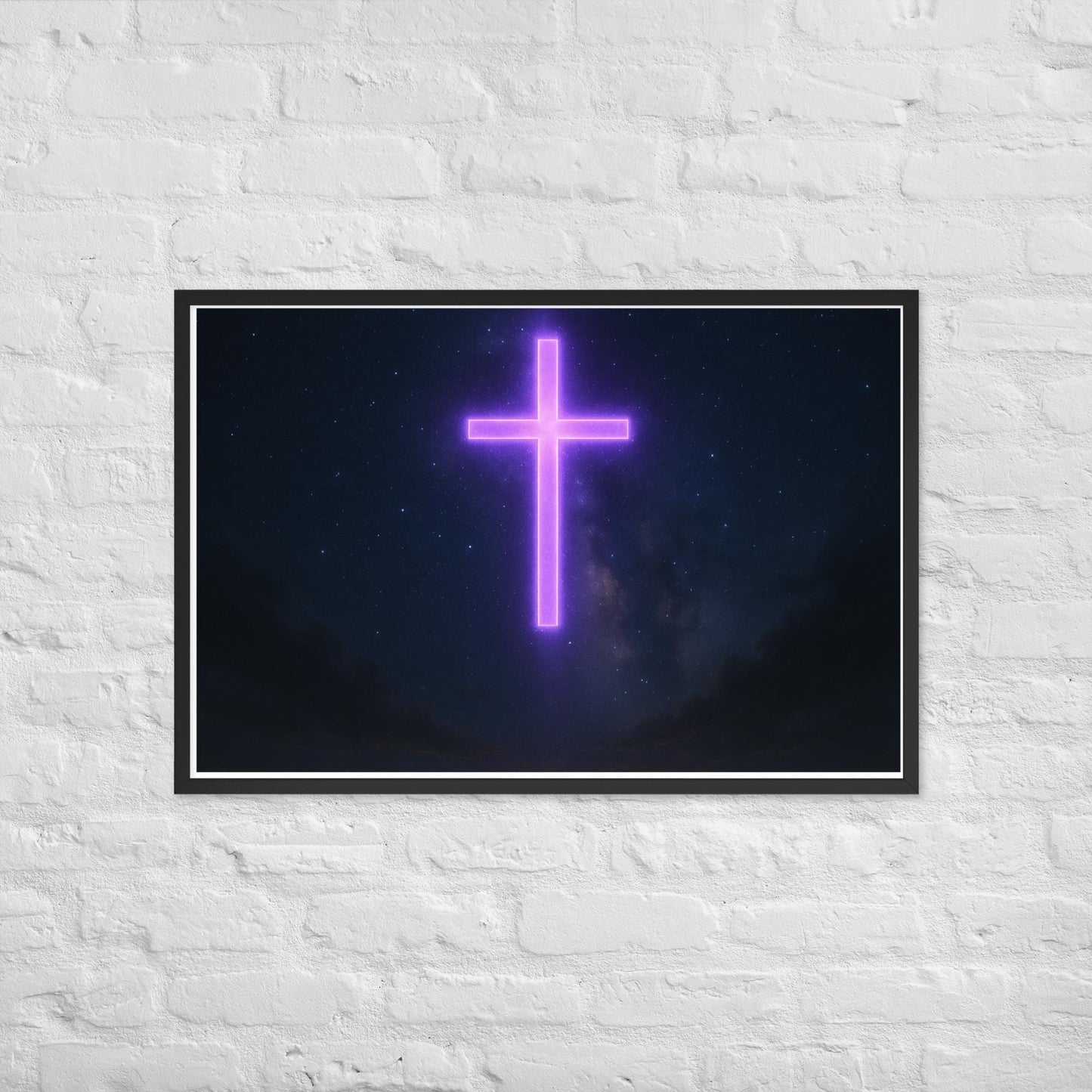Framed Purple Cross Poster | Christian Night Sky Wall Art | Faith-Based Home Décor
