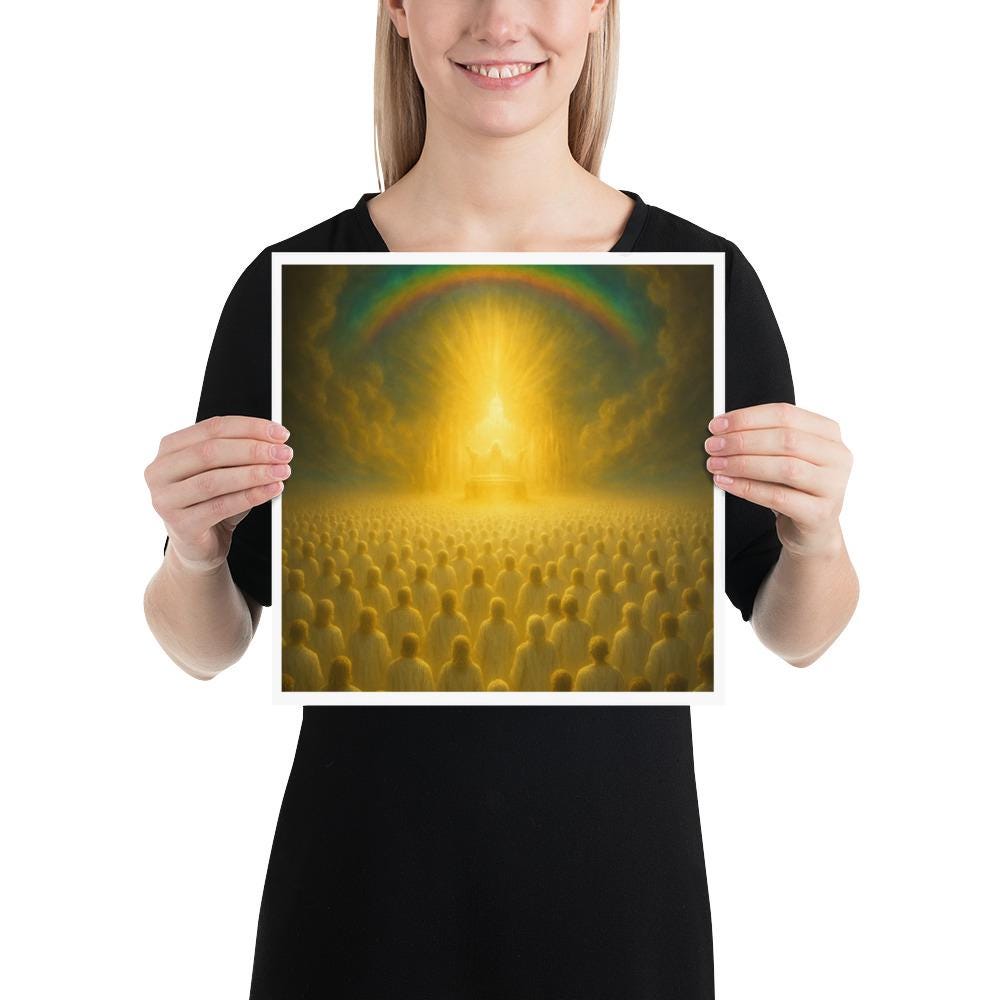 Christian wall art featuring the heavenly throne from Revelation 4, symbolizing divine glory, holiness, and eternal worship in the presence of God.