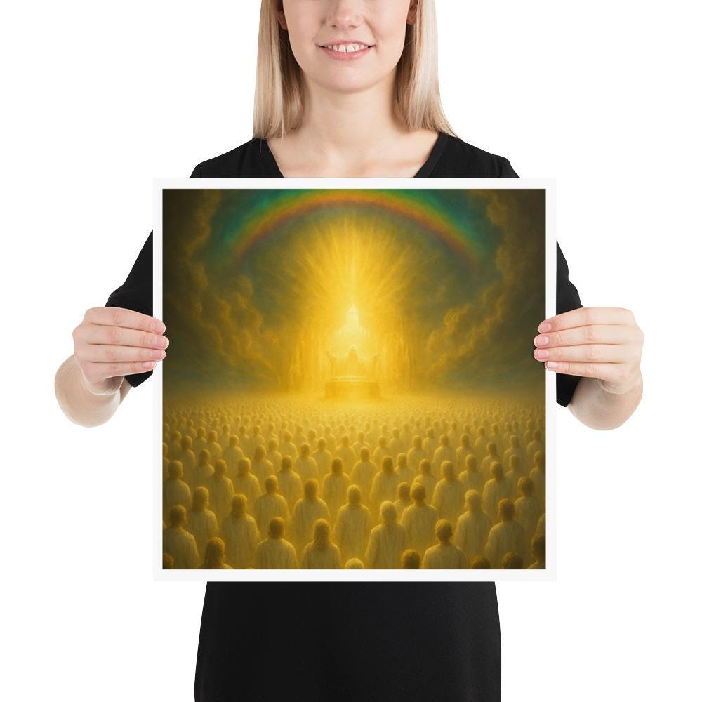 Christian wall art featuring the heavenly throne from Revelation 4, symbolizing divine glory, holiness, and eternal worship in the presence of God.