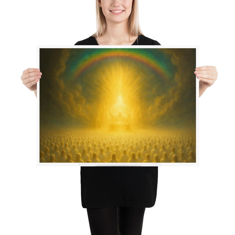 Christian wall art featuring the heavenly throne from Revelation 4, symbolizing divine glory, holiness, and eternal worship in the presence of God.