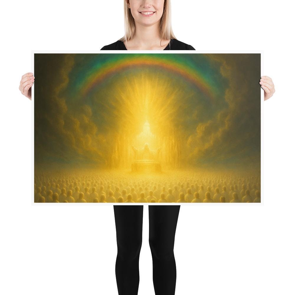 Christian wall art featuring the heavenly throne from Revelation 4, symbolizing divine glory, holiness, and eternal worship in the presence of God.