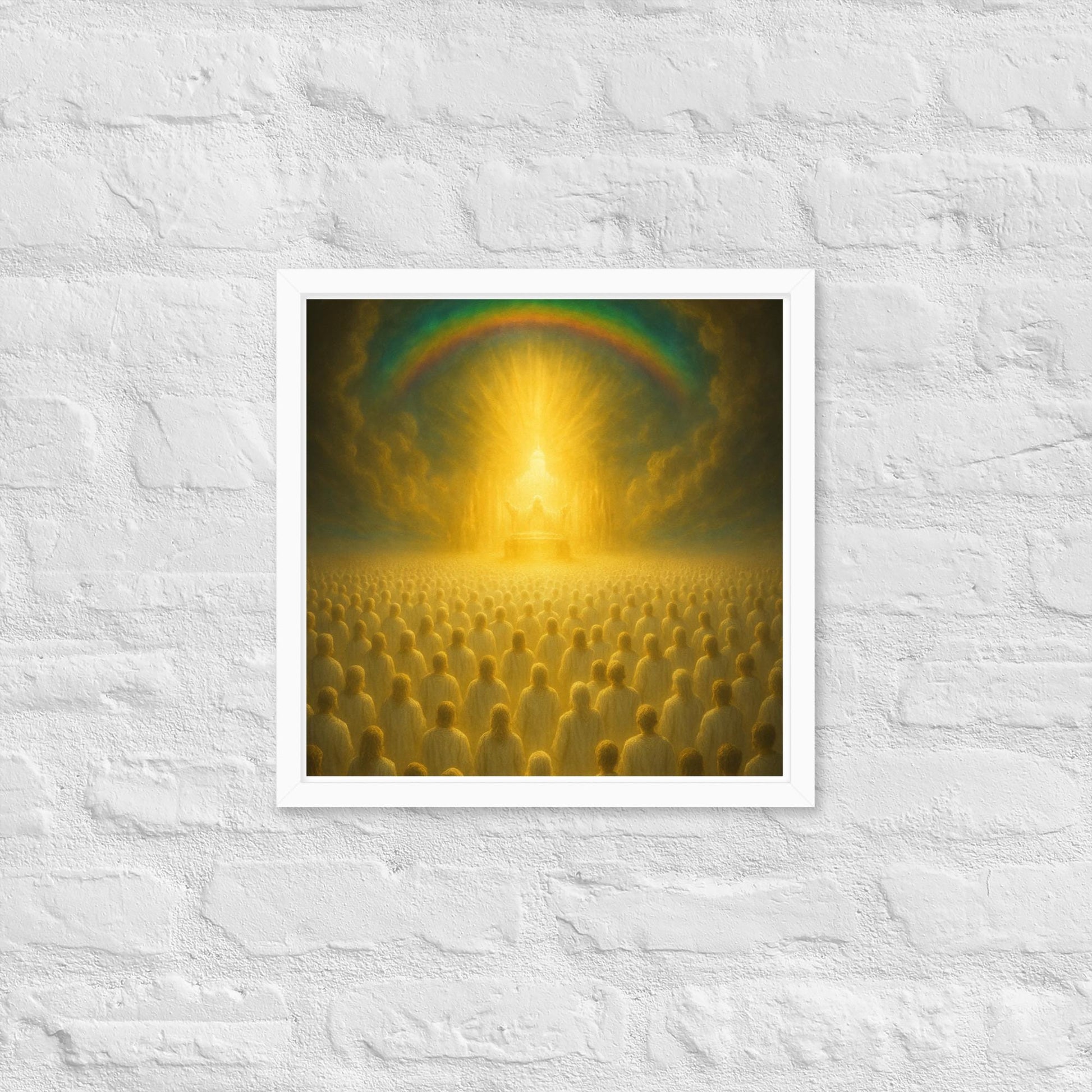 Framed Christian wall art inspired by heavenly worship from Revelation 4. Prophetic throne room artwork symbolizing eternal praise and divine presence.