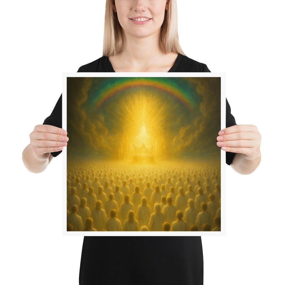 Framed Christian wall art inspired by Revelation’s heavenly throne vision. Symbolizes divine glory, eternal worship, and God’s majesty in Heaven.
