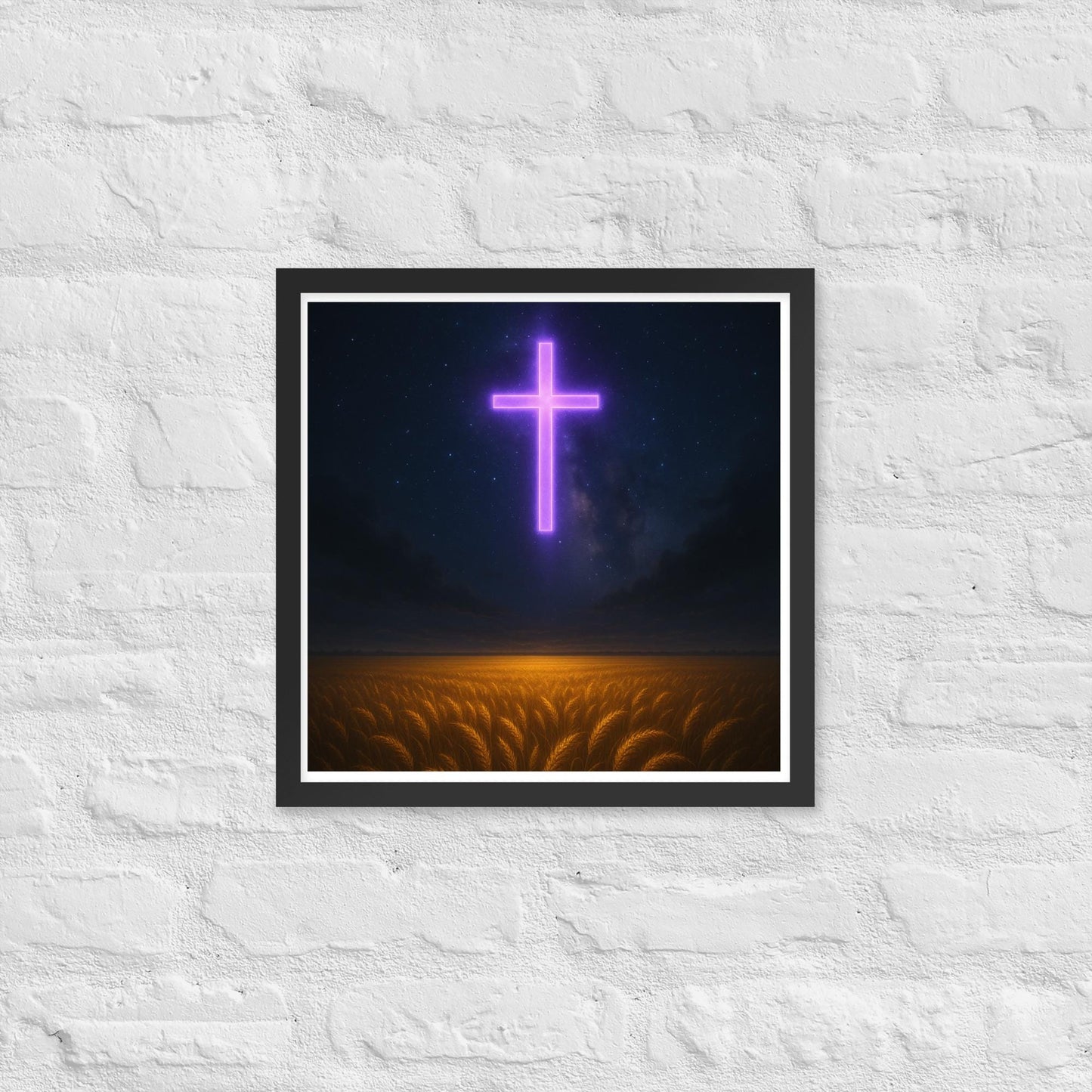 Framed Purple Cross Poster | Christian Night Sky Wall Art | Faith-Based Home Décor