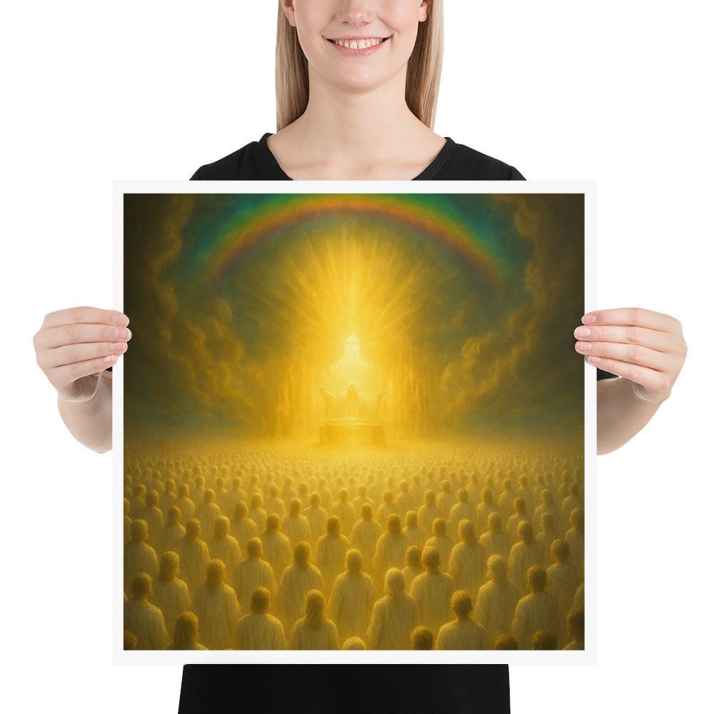 Christian wall art featuring the heavenly throne from Revelation 4, symbolizing divine glory, holiness, and eternal worship in the presence of God.