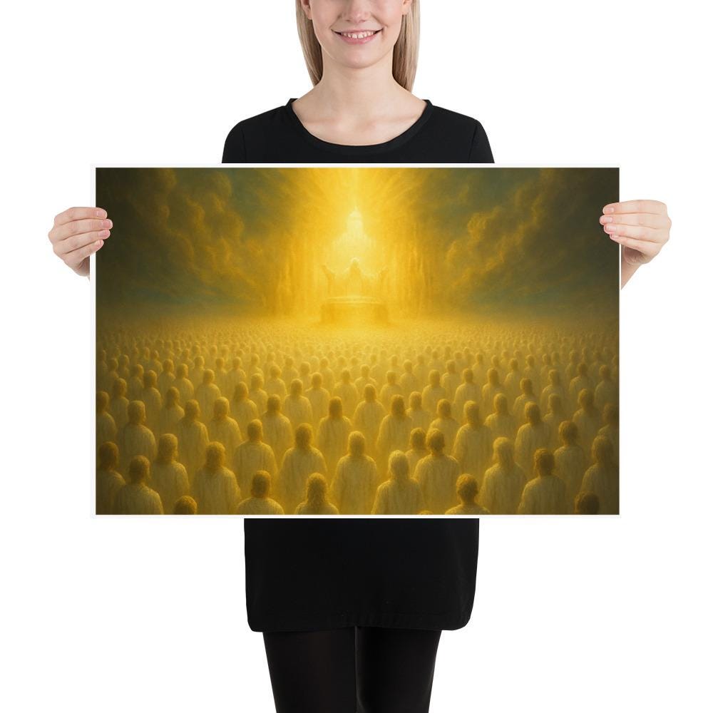 Christian wall art featuring the heavenly throne from Revelation 4, symbolizing divine glory, holiness, and eternal worship in the presence of God.