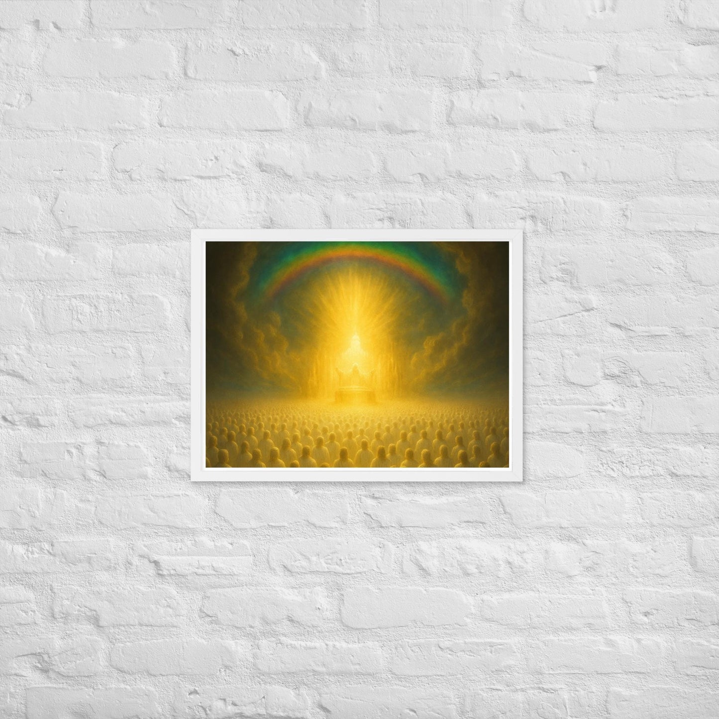 Framed Christian wall art inspired by heavenly worship from Revelation 4. Prophetic throne room artwork symbolizing eternal praise and divine presence.