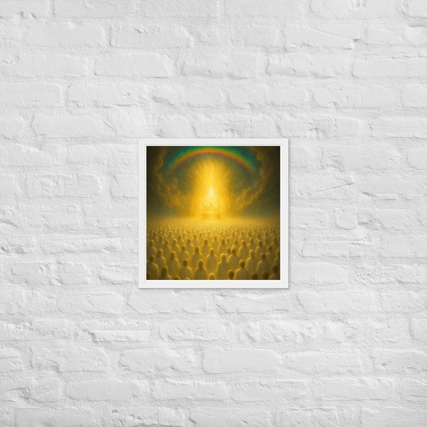 Framed Christian wall art inspired by heavenly worship from Revelation 4. Prophetic throne room artwork symbolizing eternal praise and divine presence.