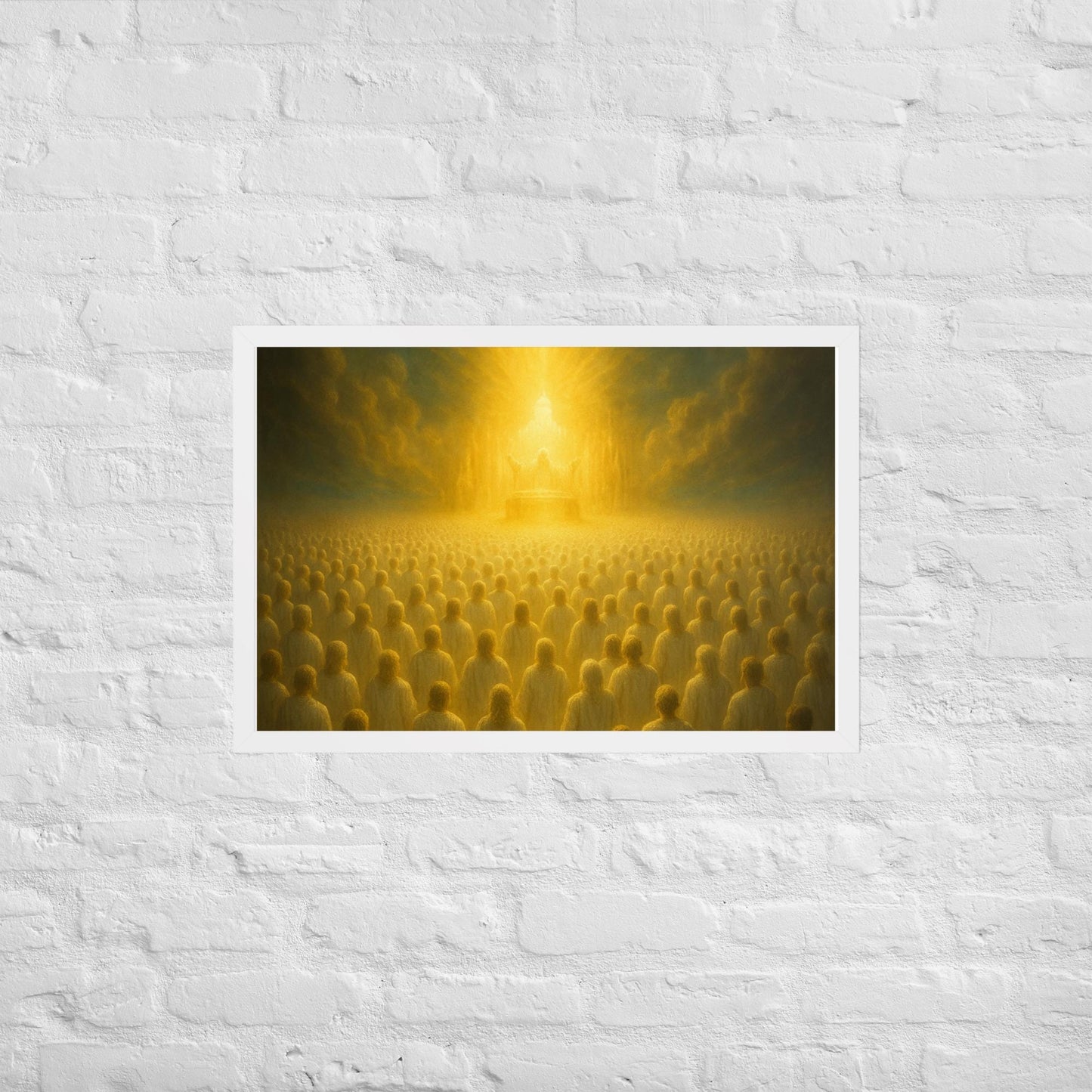 Framed Christian wall art inspired by heavenly worship from Revelation 4. Prophetic throne room artwork symbolizing eternal praise and divine presence.