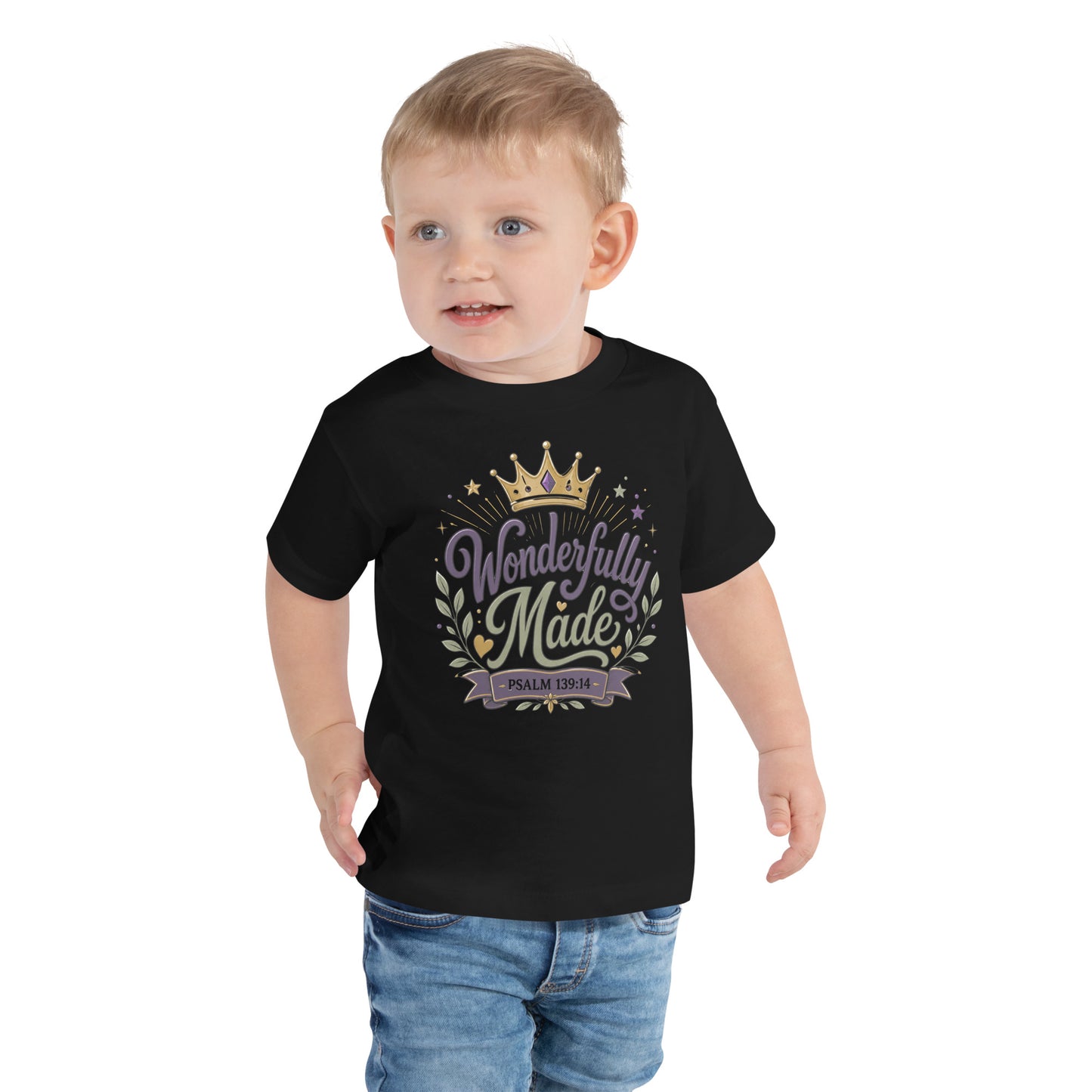 Wonderfully Made Psalm 139:14 Christian toddler t-shirt with royal crown design — faith-based kids gift