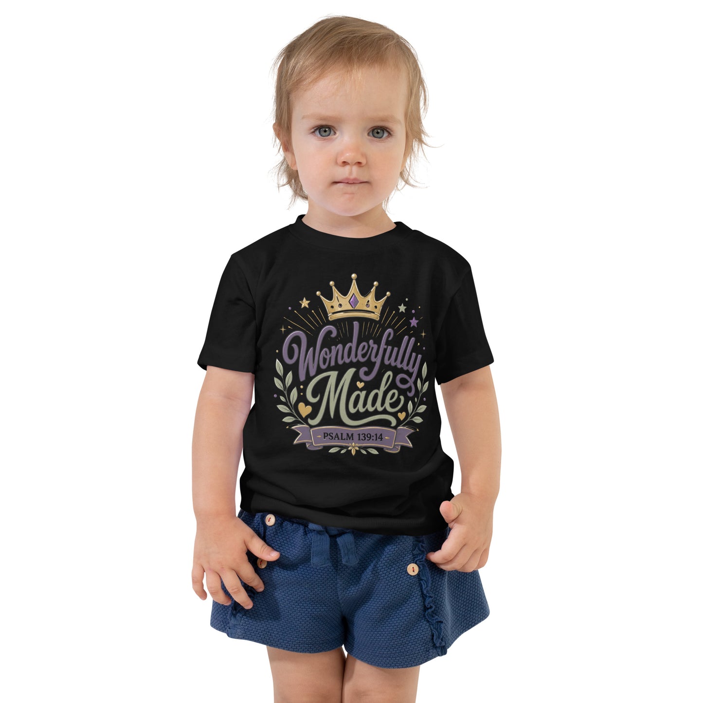 Wonderfully Made Psalm 139:14 Christian toddler t-shirt with royal crown design — faith-based kids gift