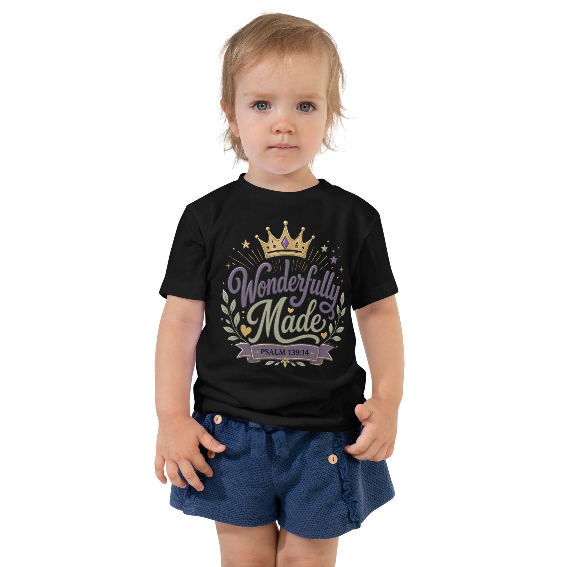 Wonderfully Made Psalm 139:14 Christian toddler t-shirt with royal crown design — faith-based kids gift