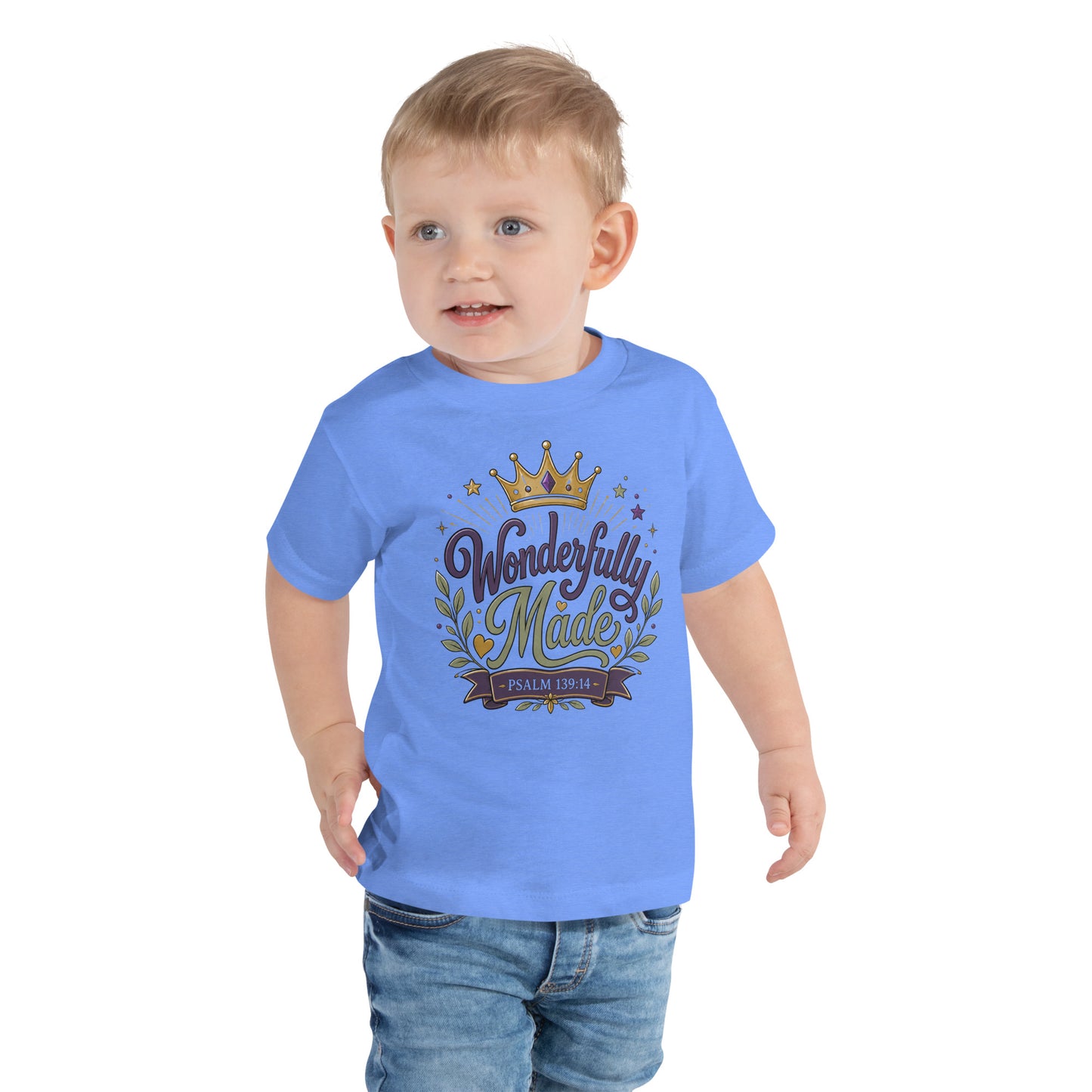 Wonderfully Made Psalm 139:14 Christian toddler t-shirt with royal crown design — faith-based kids gift