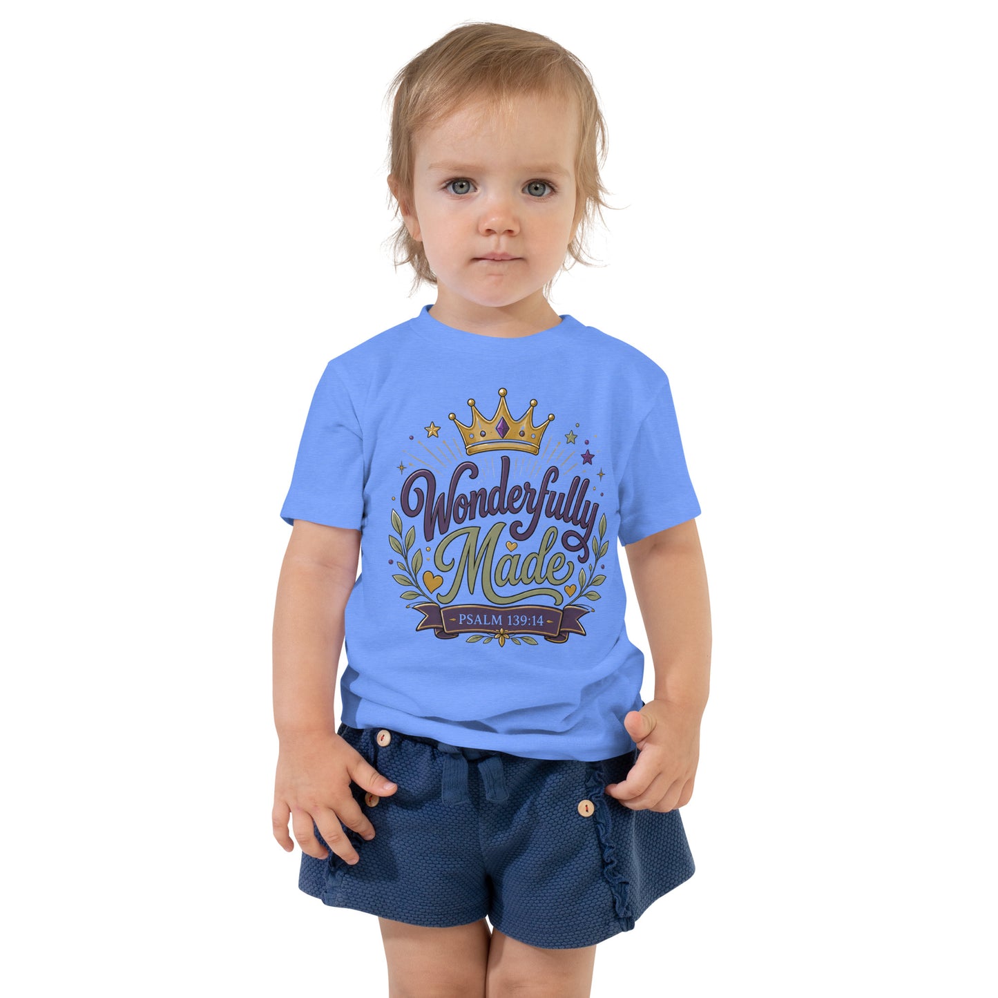 Wonderfully Made Psalm 139:14 Christian toddler t-shirt with royal crown design — faith-based kids gift