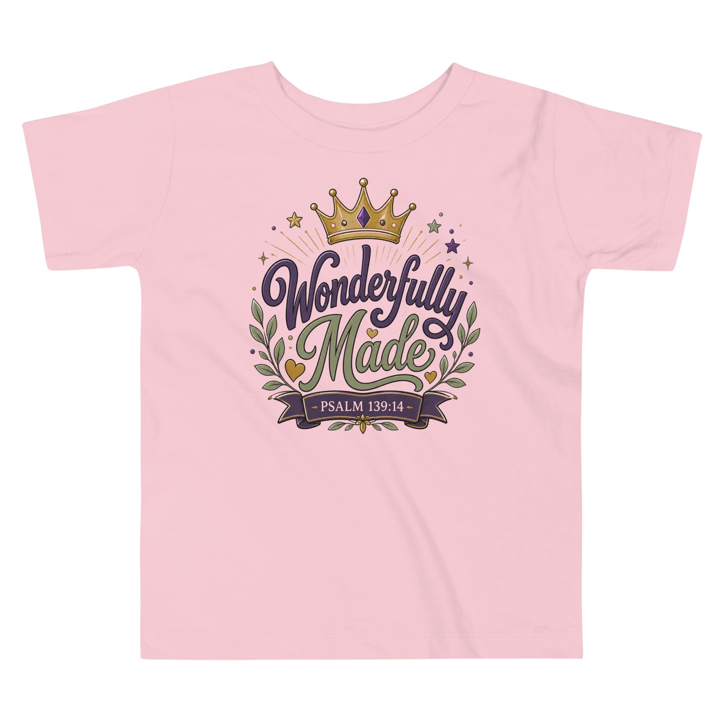 Wonderfully Made Psalm 139:14 Christian toddler t-shirt with royal crown design — faith-based kids gift