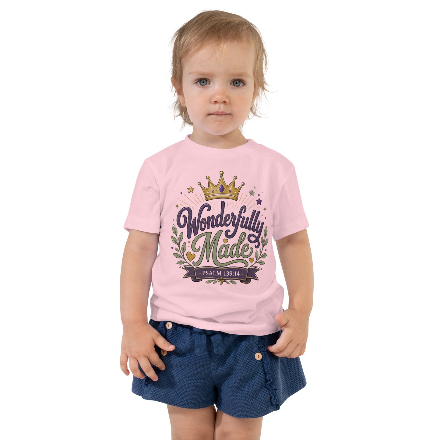 Wonderfully Made Psalm 139:14 Christian toddler t-shirt with royal crown design — faith-based kids gift