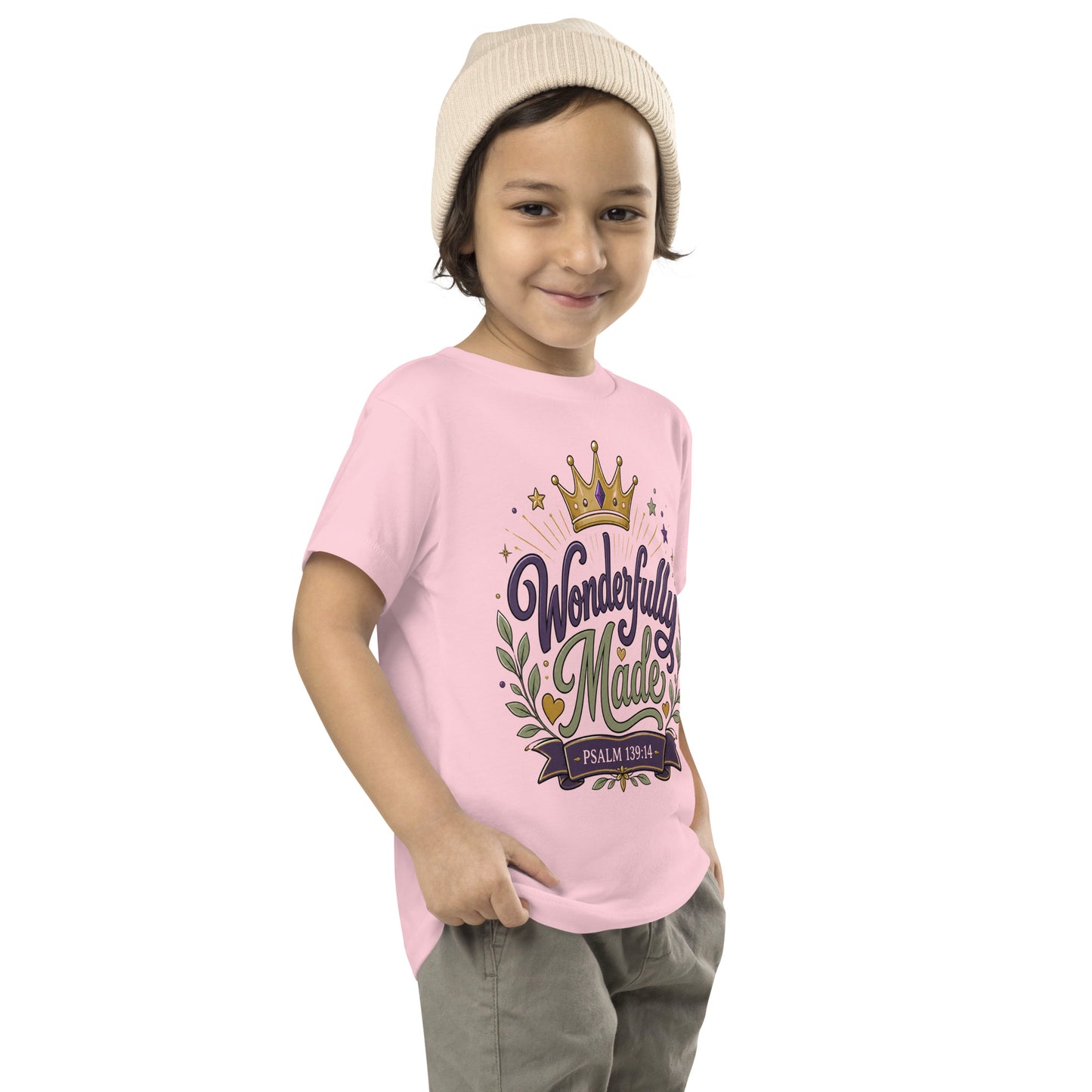 Wonderfully Made Psalm 139:14 Christian toddler t-shirt with royal crown design — faith-based kids gift