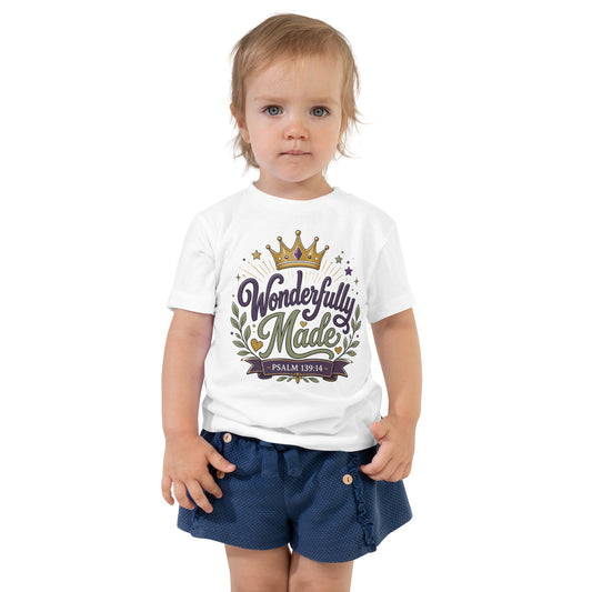 Wonderfully Made Psalm 139:14 Christian toddler t-shirt with royal crown design — faith-based kids gift