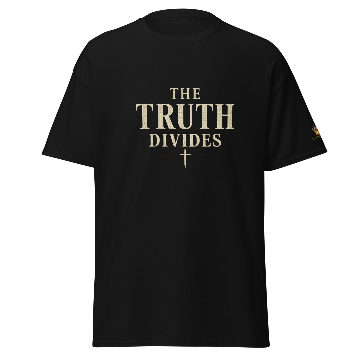 “Christian black t shirt the truth divides front and back Matthew 10:34 scripture faith apparel”