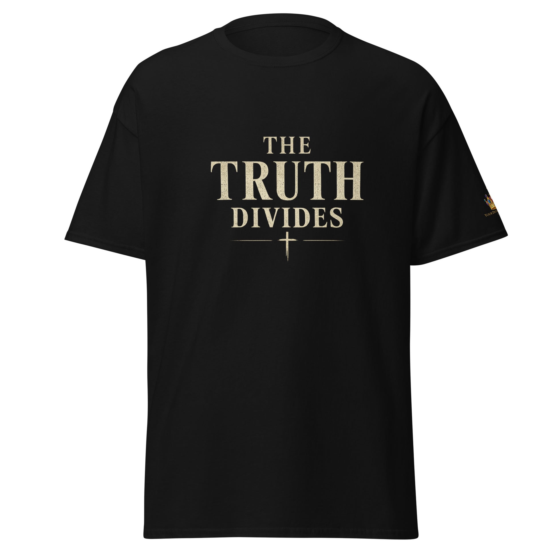 “Christian black t shirt the truth divides front and back Matthew 10:34 scripture faith apparel”