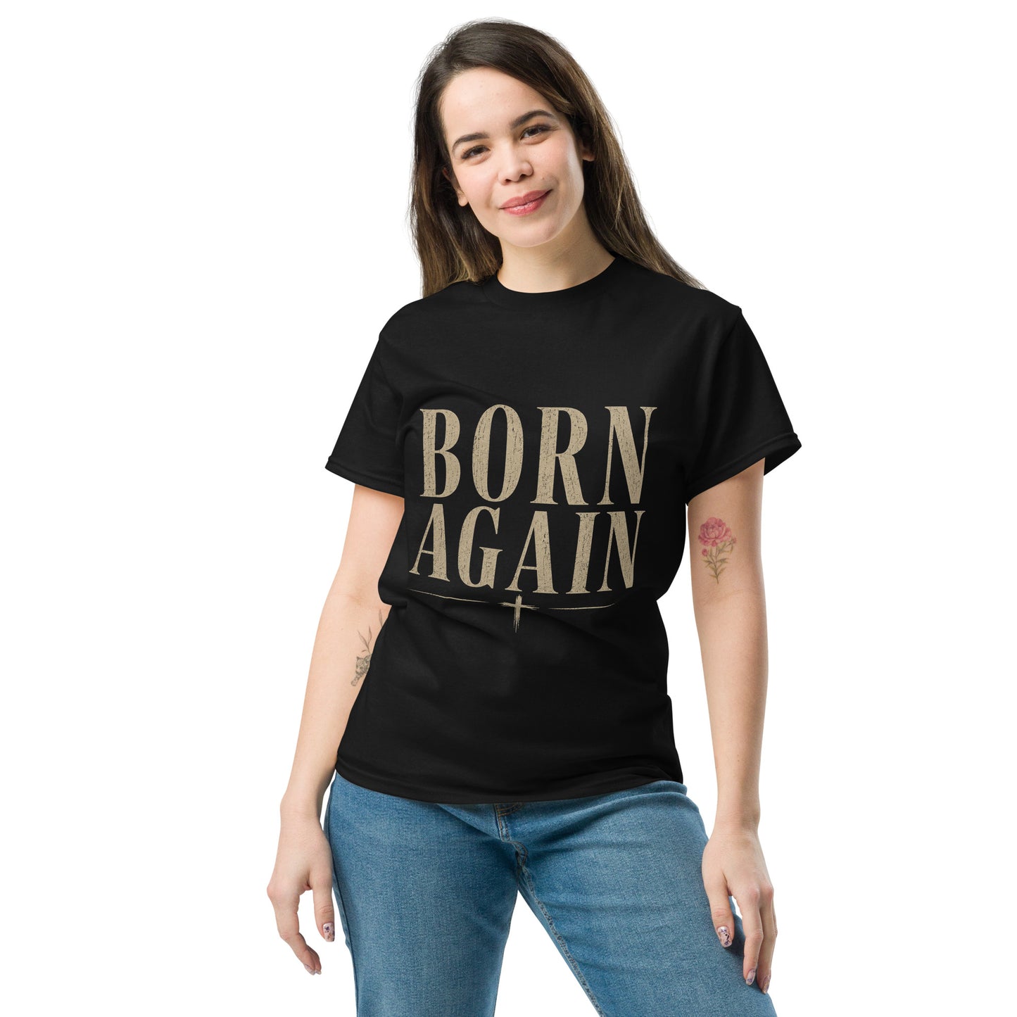“Christian black t shirt born again design John 3:3 faith apparel salvation message clothing”