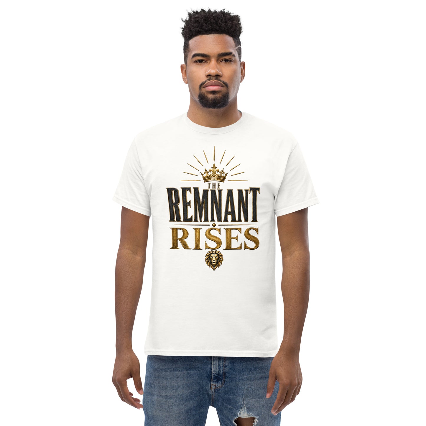 “Christian white t shirt the remnant rises design crown lion Kingdom faith apparel”