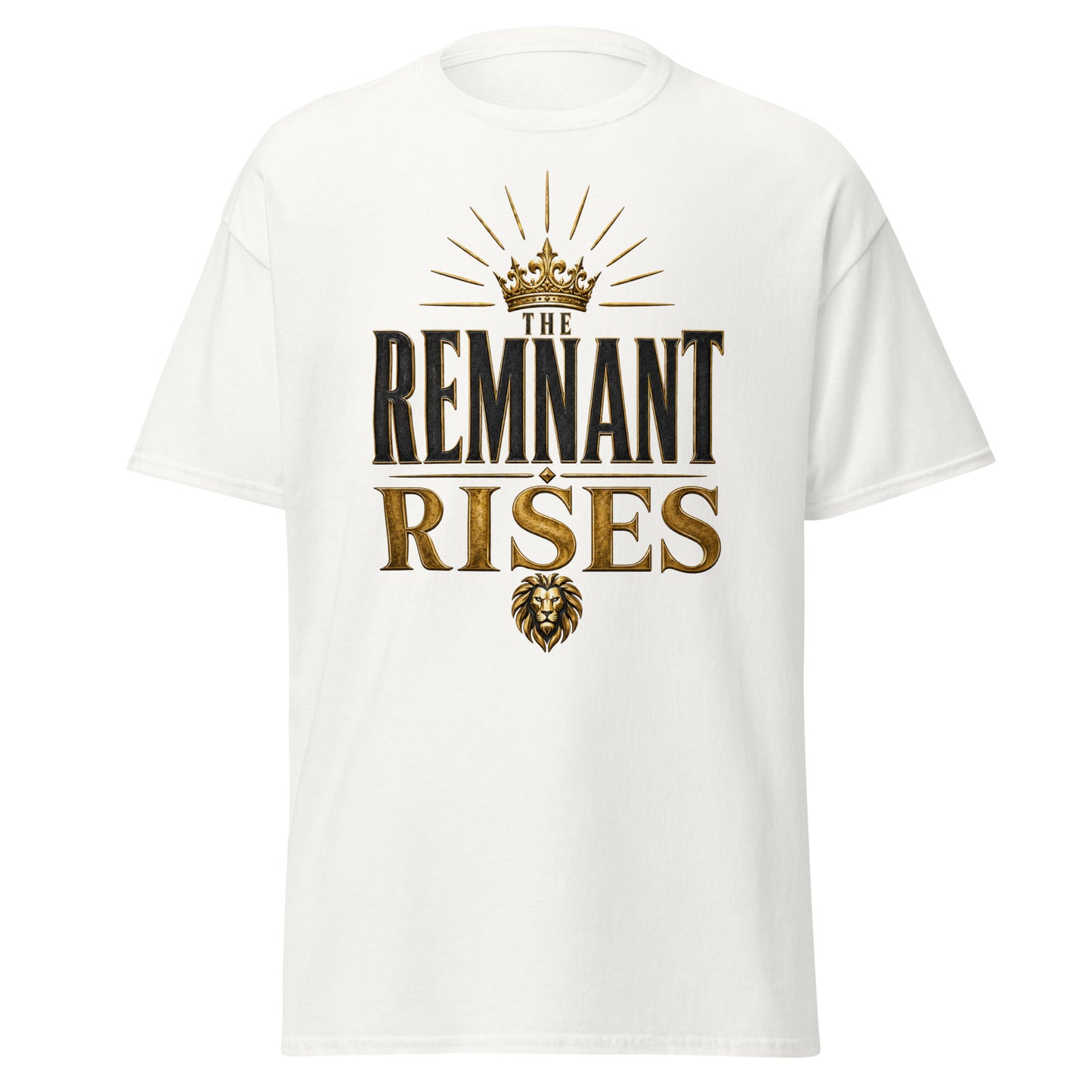 “Christian white t shirt the remnant rises design crown lion Kingdom faith apparel”