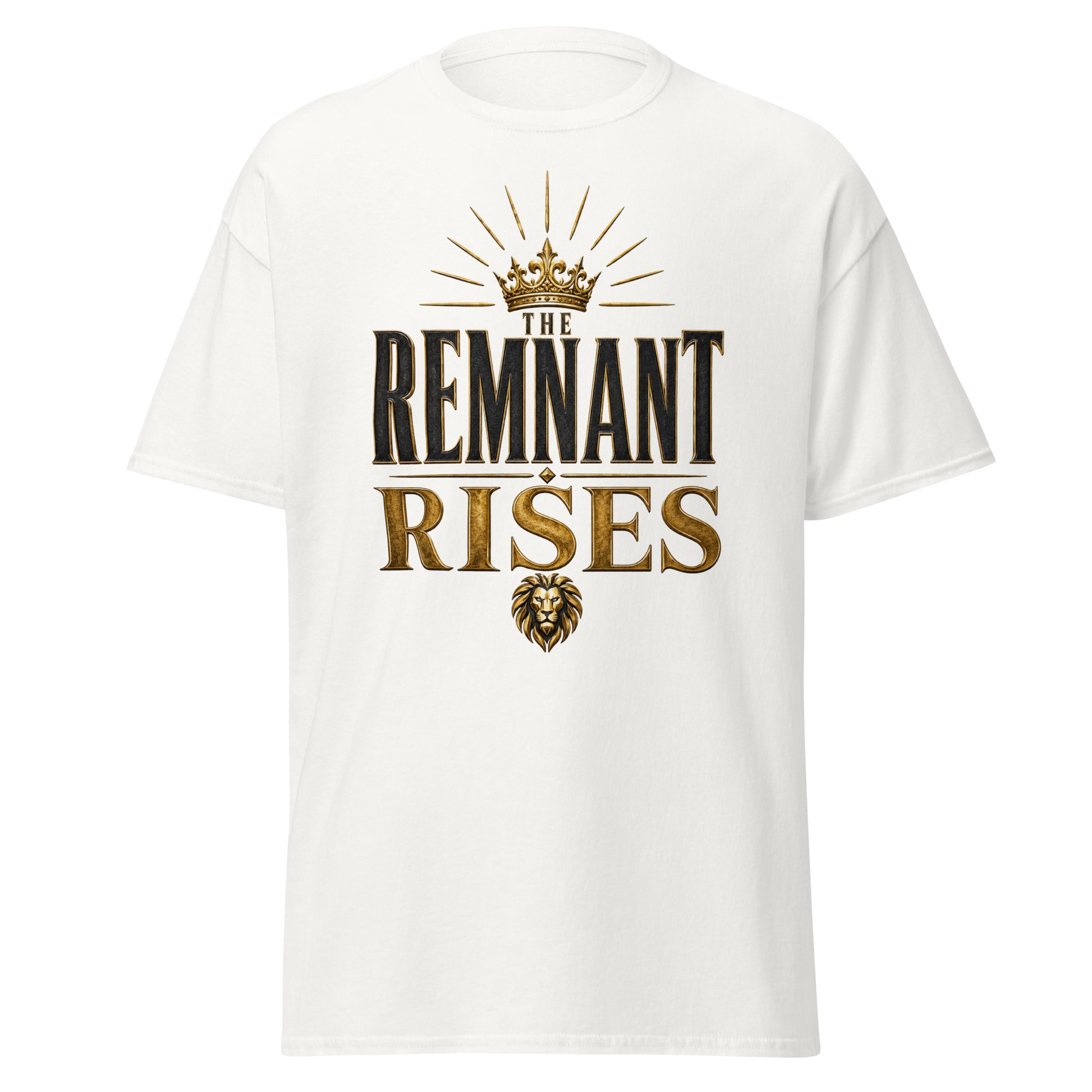 “Christian white t shirt the remnant rises design crown lion Kingdom faith apparel”