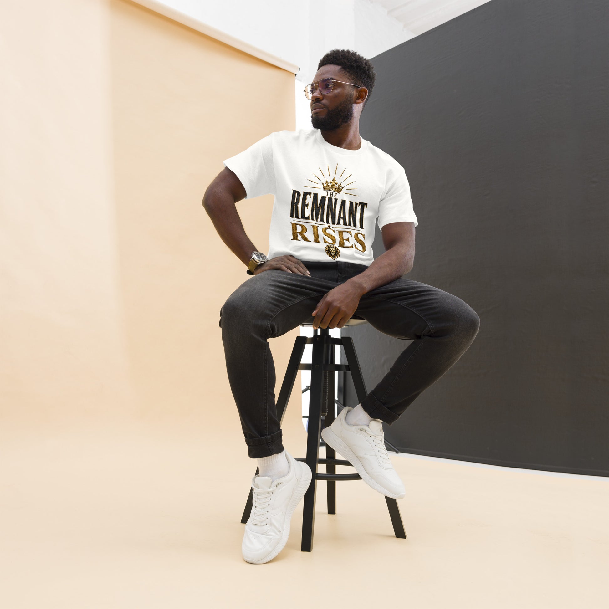 “Christian white t shirt the remnant rises design crown lion Kingdom faith apparel”