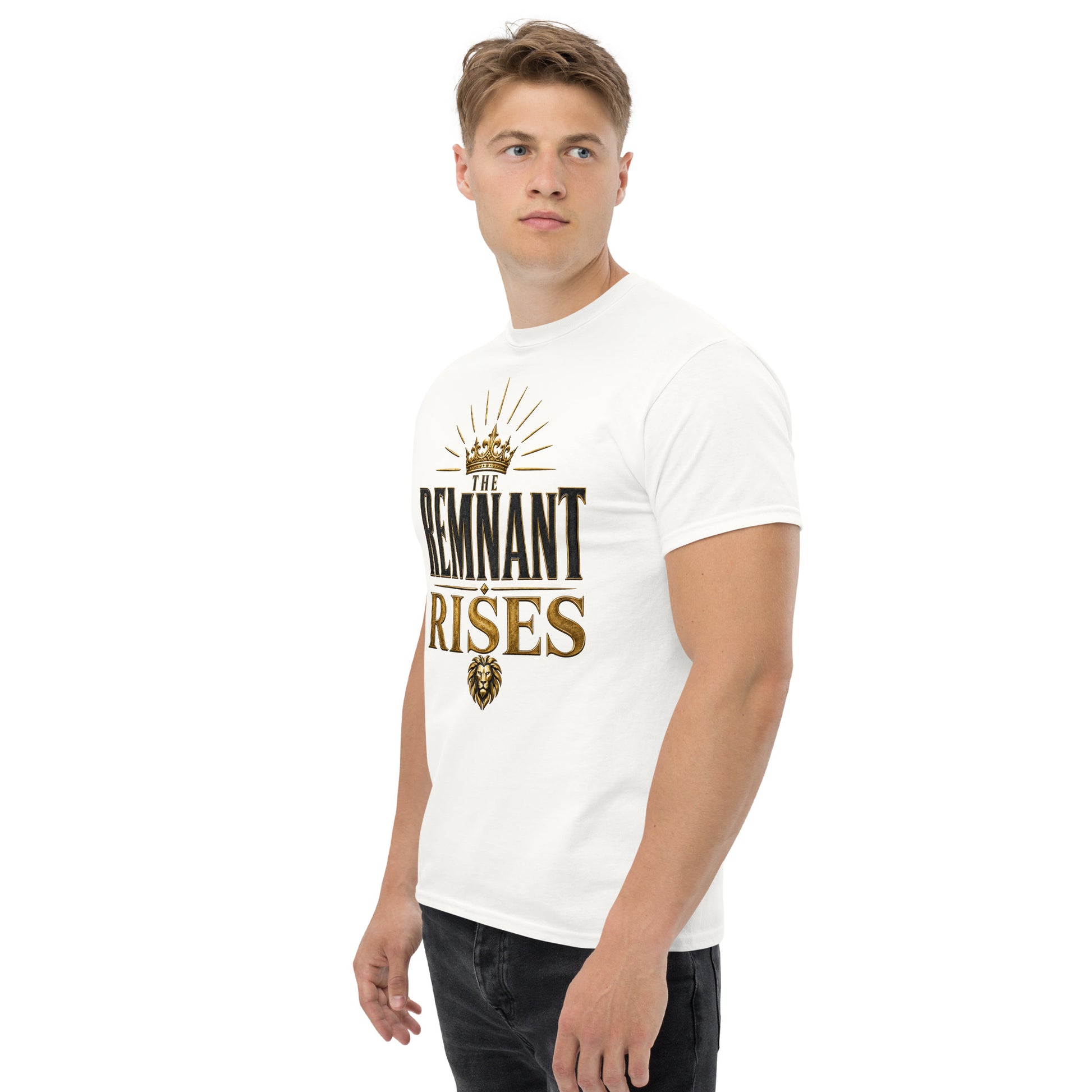 “Christian white t shirt the remnant rises design crown lion Kingdom faith apparel”
