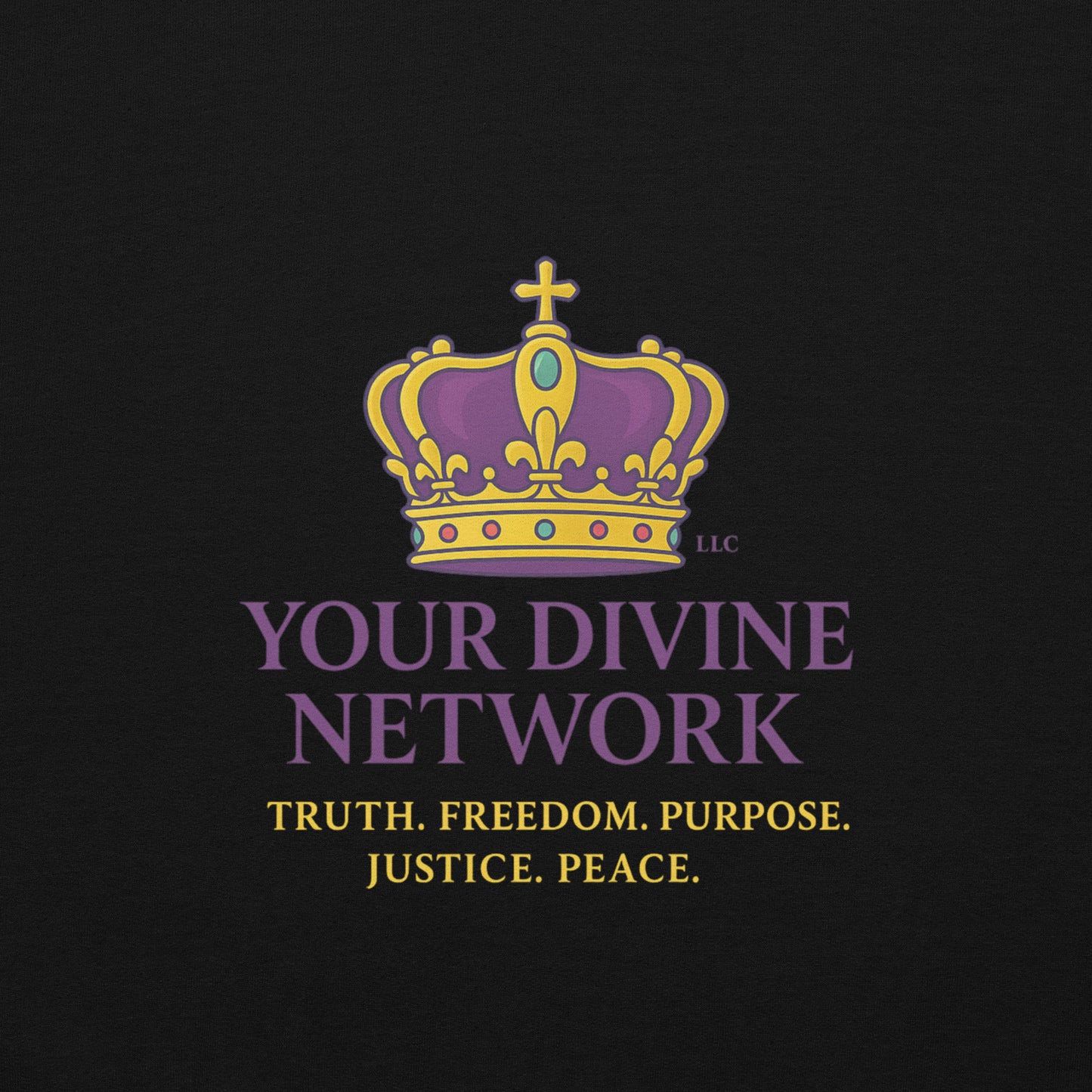 Christian sweatshirt with Truth • Freedom • Purpose • Justice • Peace royal crown design
