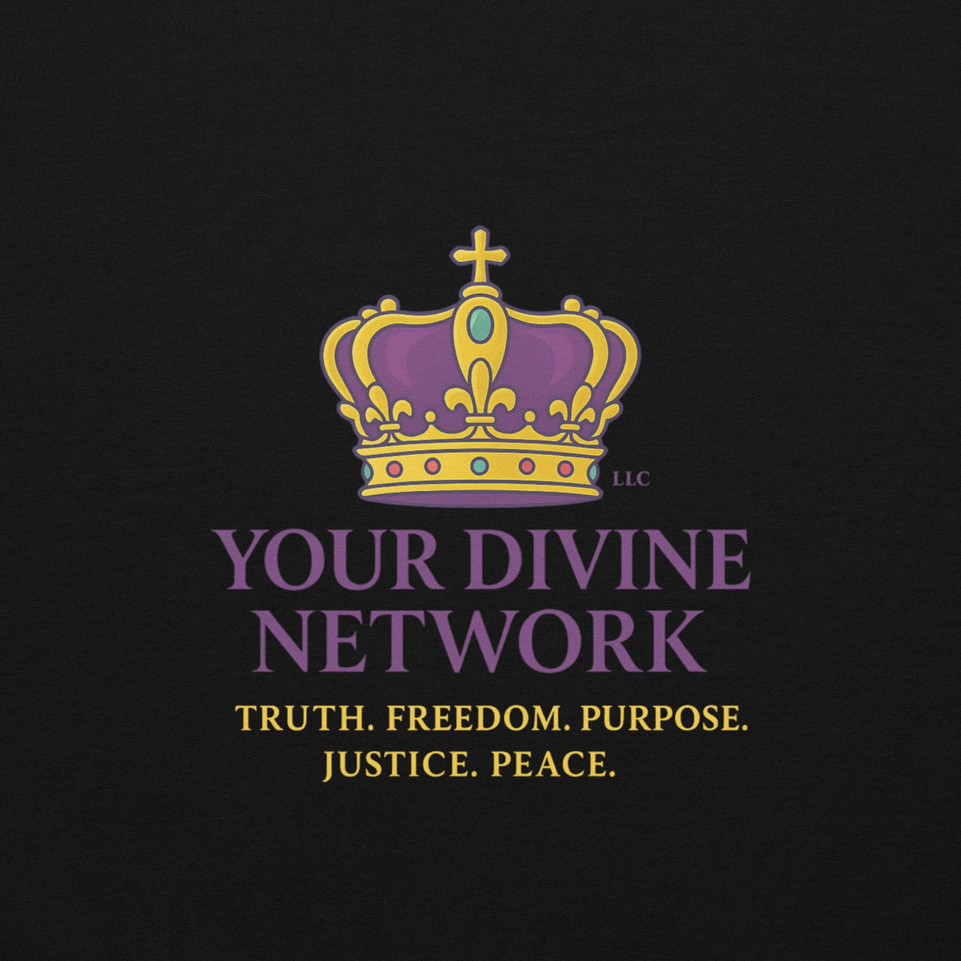Christian sweatshirt with Truth • Freedom • Purpose • Justice • Peace royal crown design