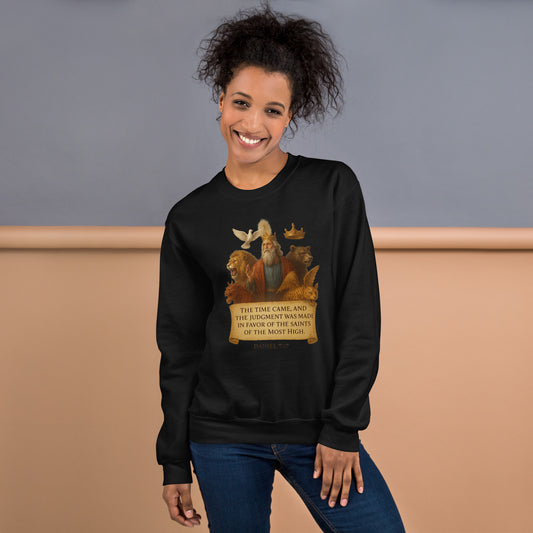 Christian prophecy sweatshirt with Daniel 7:18 Dominion of the Saints design