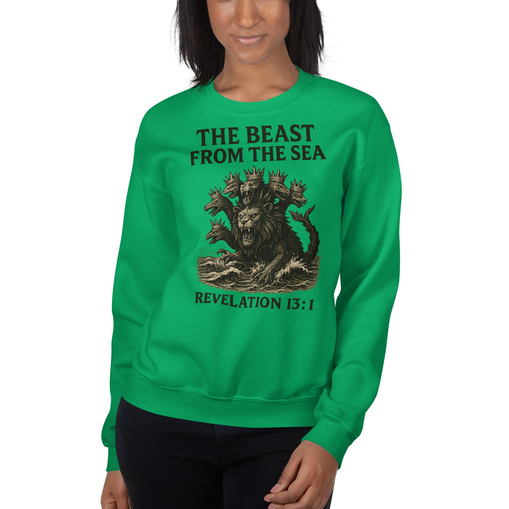 Christian Sweatshirt – Revelation 13:1 “Beast from the Sea” Prophecy Design | Faith Apparel by Your Divine Network