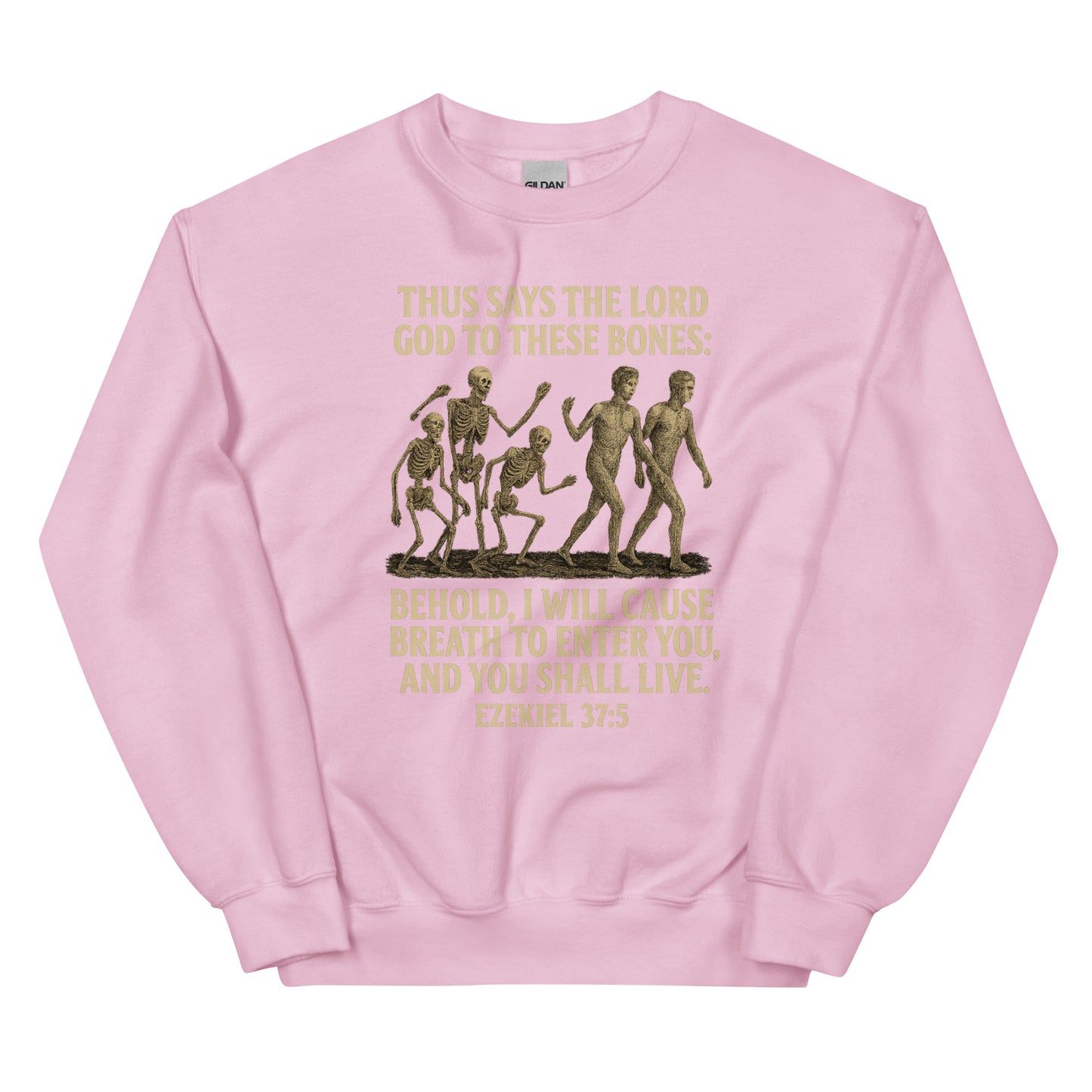 Christian prophecy sweatshirt with Ezekiel 37:5 Dry Bones design