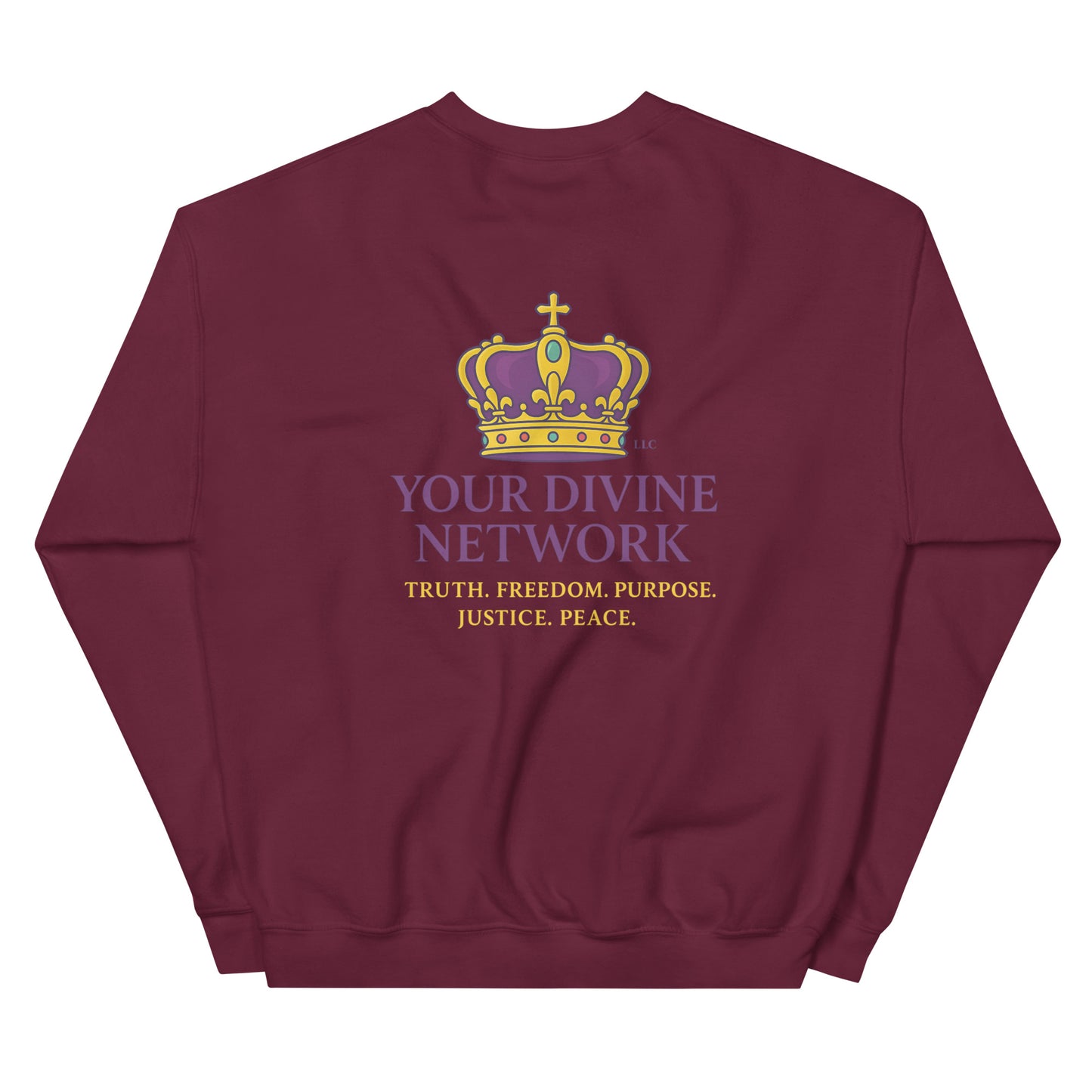 Christian sweatshirt with Truth • Freedom • Purpose • Justice • Peace royal crown design