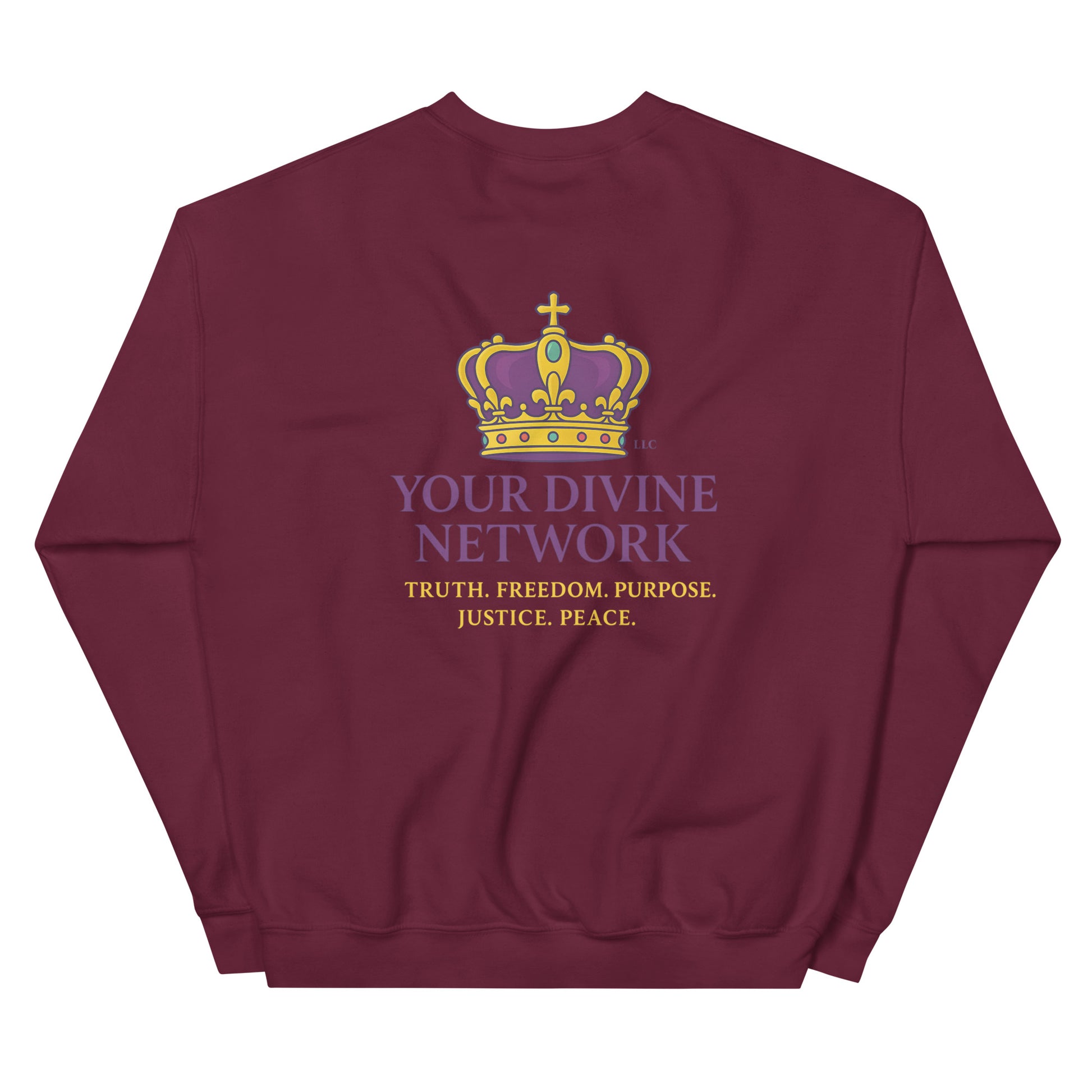 Christian sweatshirt with Truth • Freedom • Purpose • Justice • Peace royal crown design