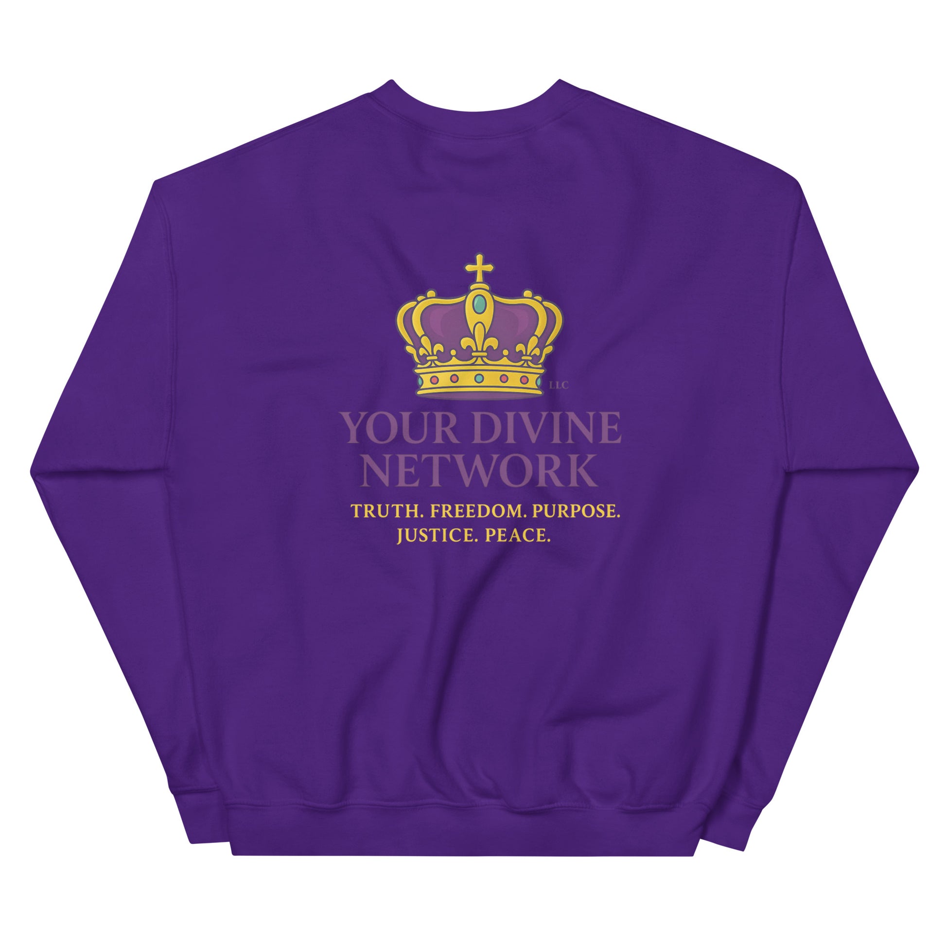 Christian sweatshirt with Truth • Freedom • Purpose • Justice • Peace royal crown design