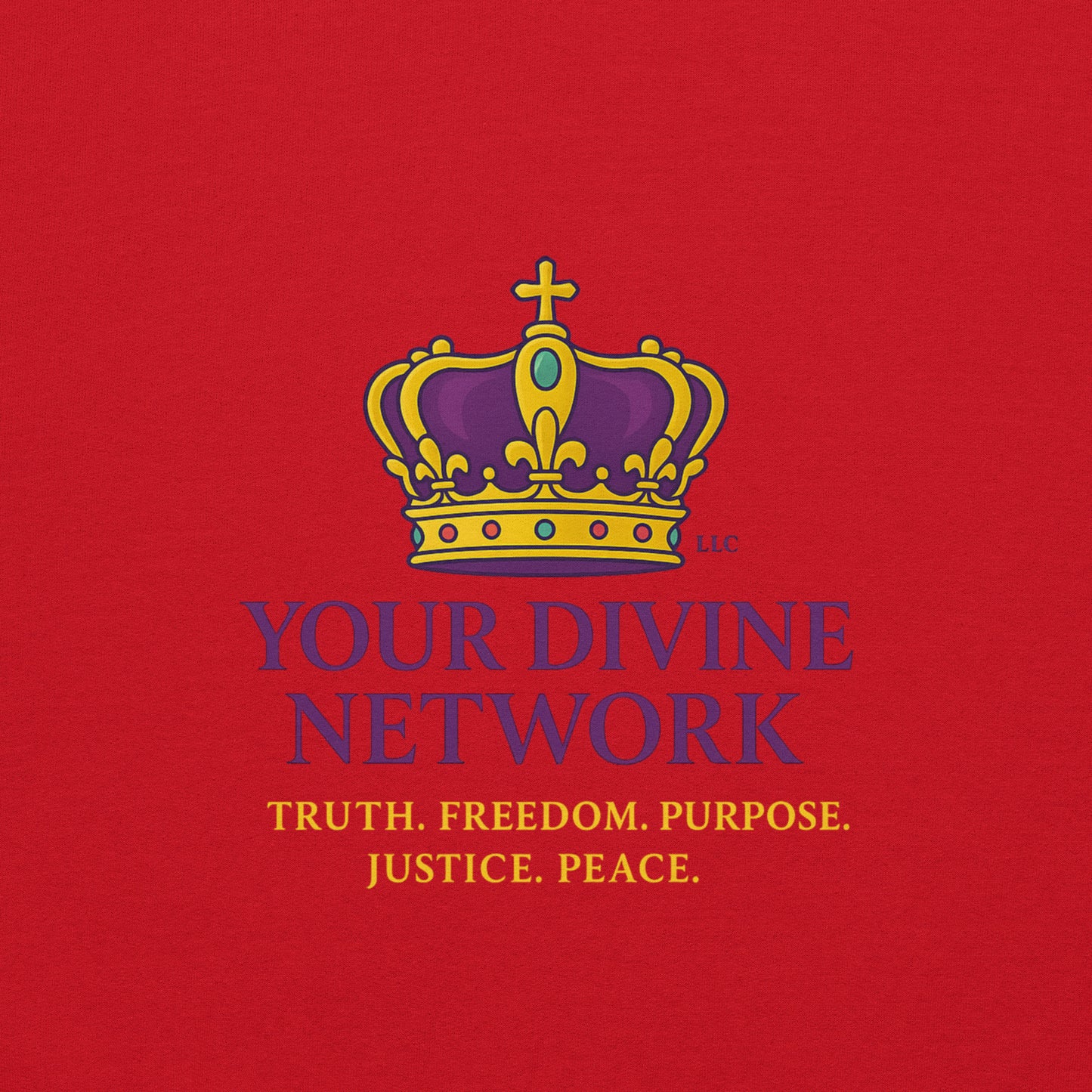 Christian sweatshirt with Truth • Freedom • Purpose • Justice • Peace royal crown design