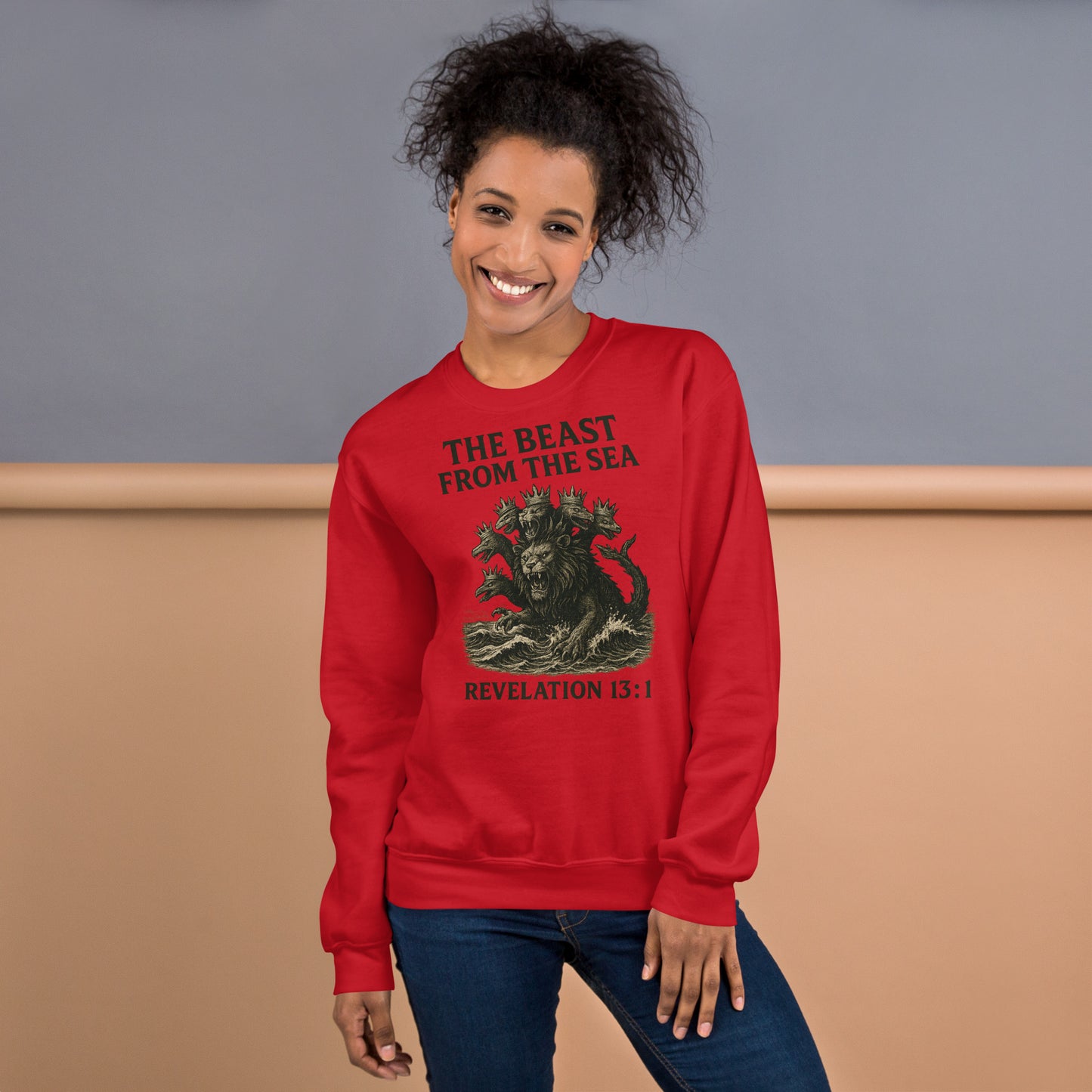 Christian Sweatshirt – Revelation 13:1 “Beast from the Sea” Prophecy Design | Faith Apparel by Your Divine Network