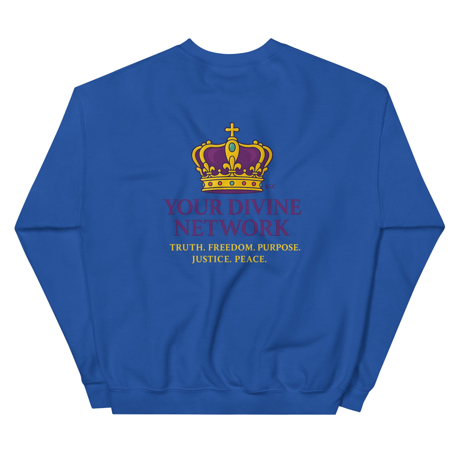 Christian sweatshirt with Truth • Freedom • Purpose • Justice • Peace royal crown design