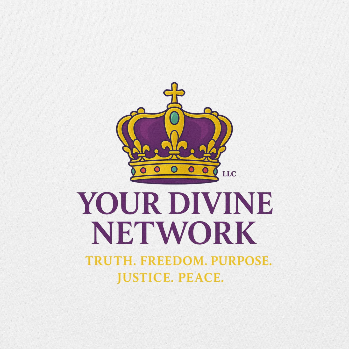 Christian sweatshirt with Truth • Freedom • Purpose • Justice • Peace royal crown design