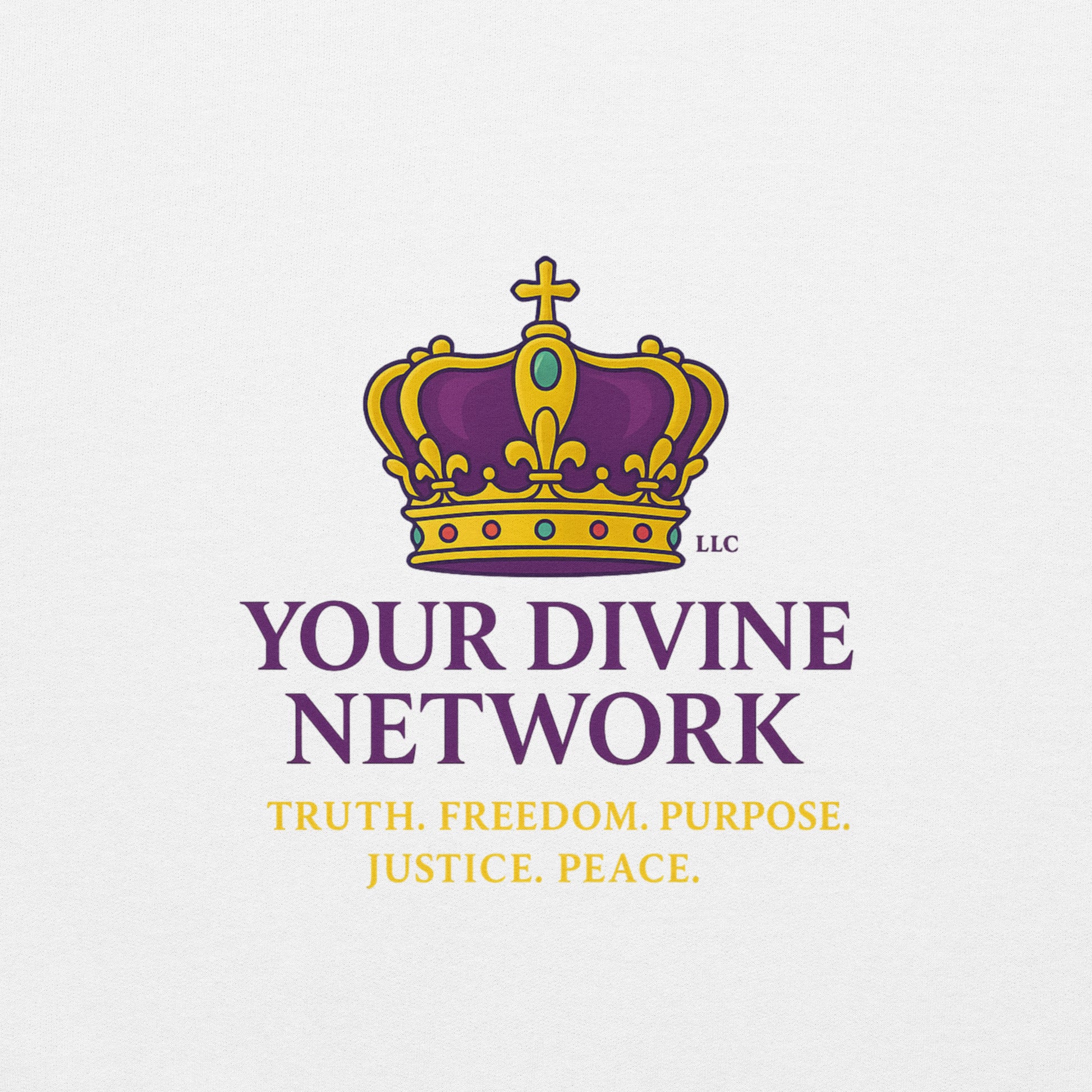 Christian sweatshirt with Truth • Freedom • Purpose • Justice • Peace royal crown design