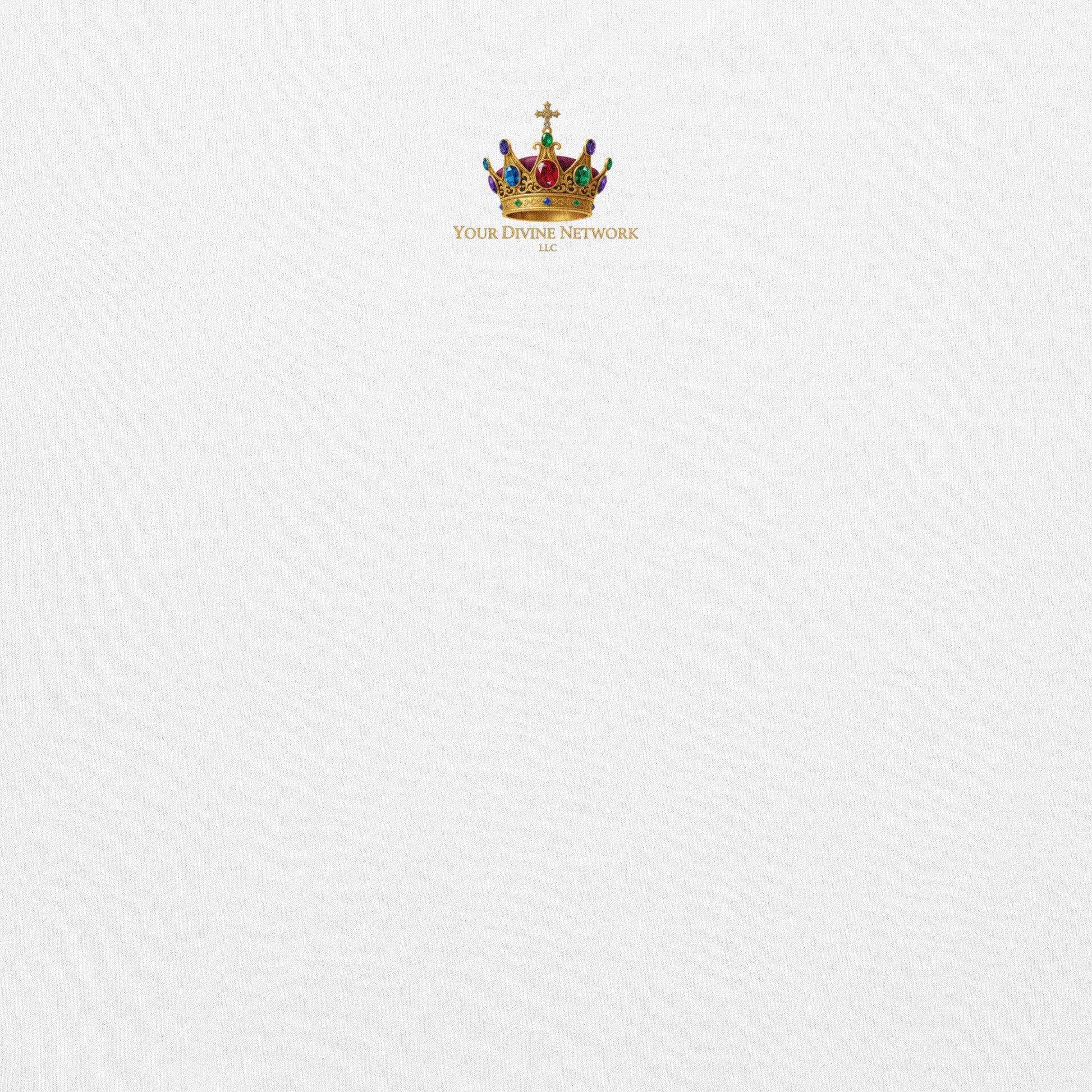 Decorative crown with colorful gems and 'Your Divine Network' text on a white background