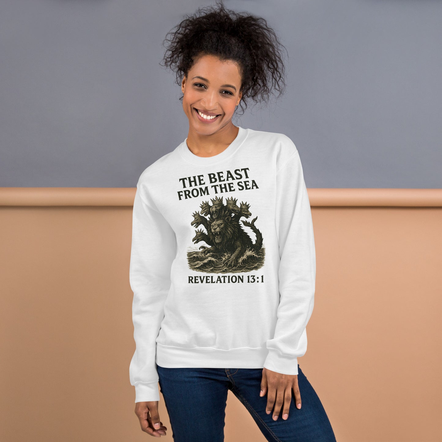 Christian Sweatshirt – Revelation 13:1 “Beast from the Sea” Prophecy Design | Faith Apparel by Your Divine Network