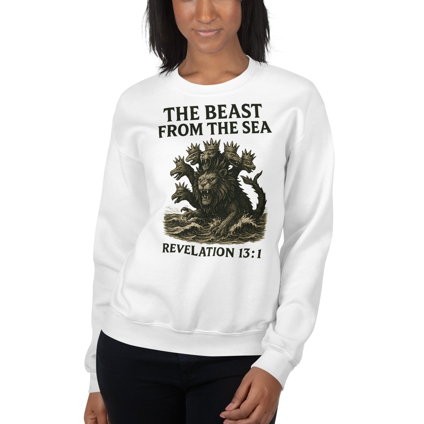 Christian Sweatshirt – Revelation 13:1 “Beast from the Sea” Prophecy Design | Faith Apparel by Your Divine Network