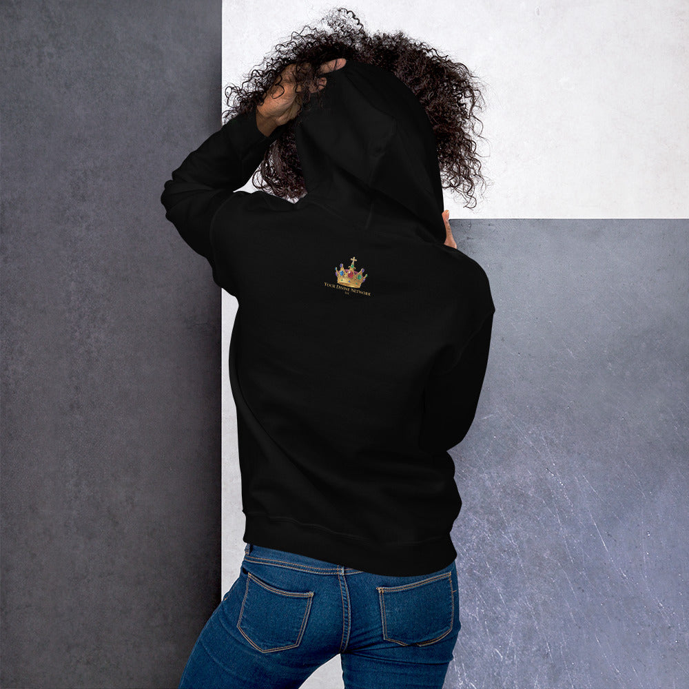 Christian Redeemed Crown hoodie with Blood Bought royal faith design.