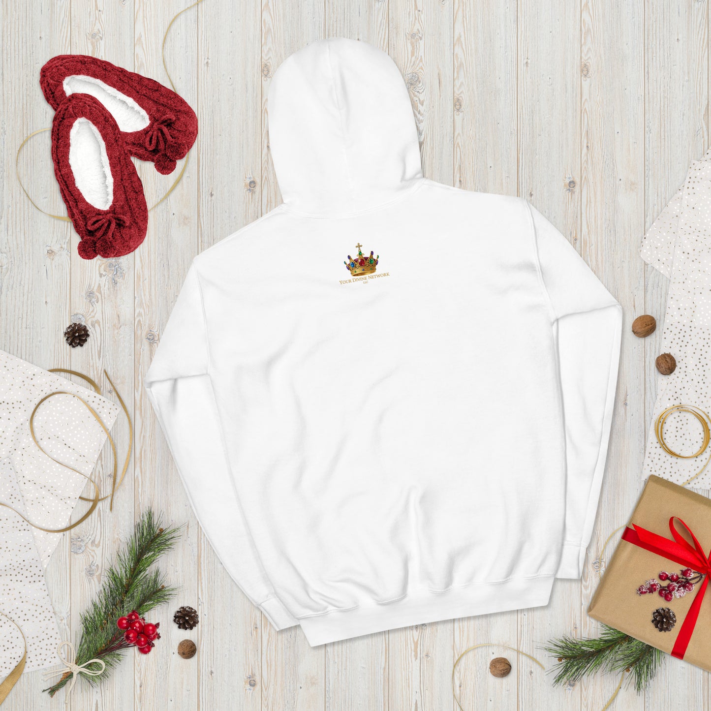 Christian Redeemed Crown hoodie with Blood Bought royal faith design.