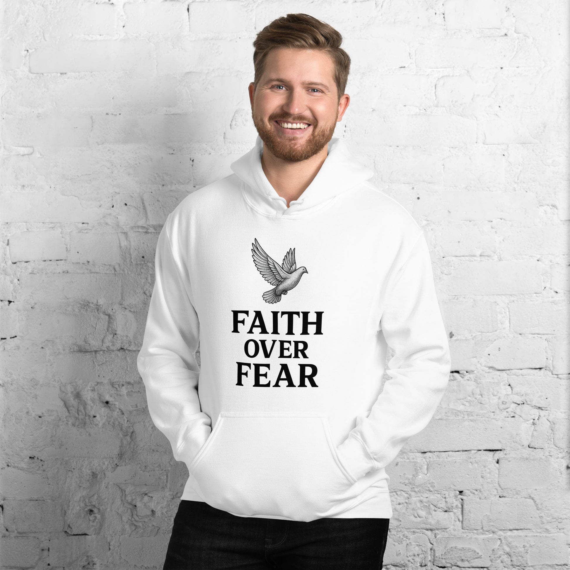 “Faith Over Fear Christian hoodie bold scripture streetwear design”